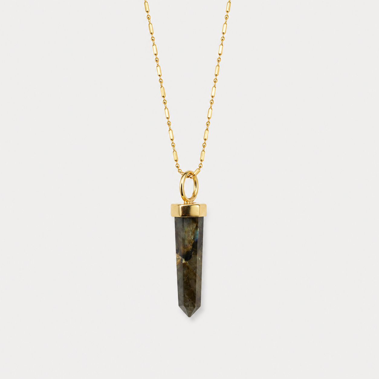 LABRADORITE LONG PENDULUM CHARM (GOLD PLATED)