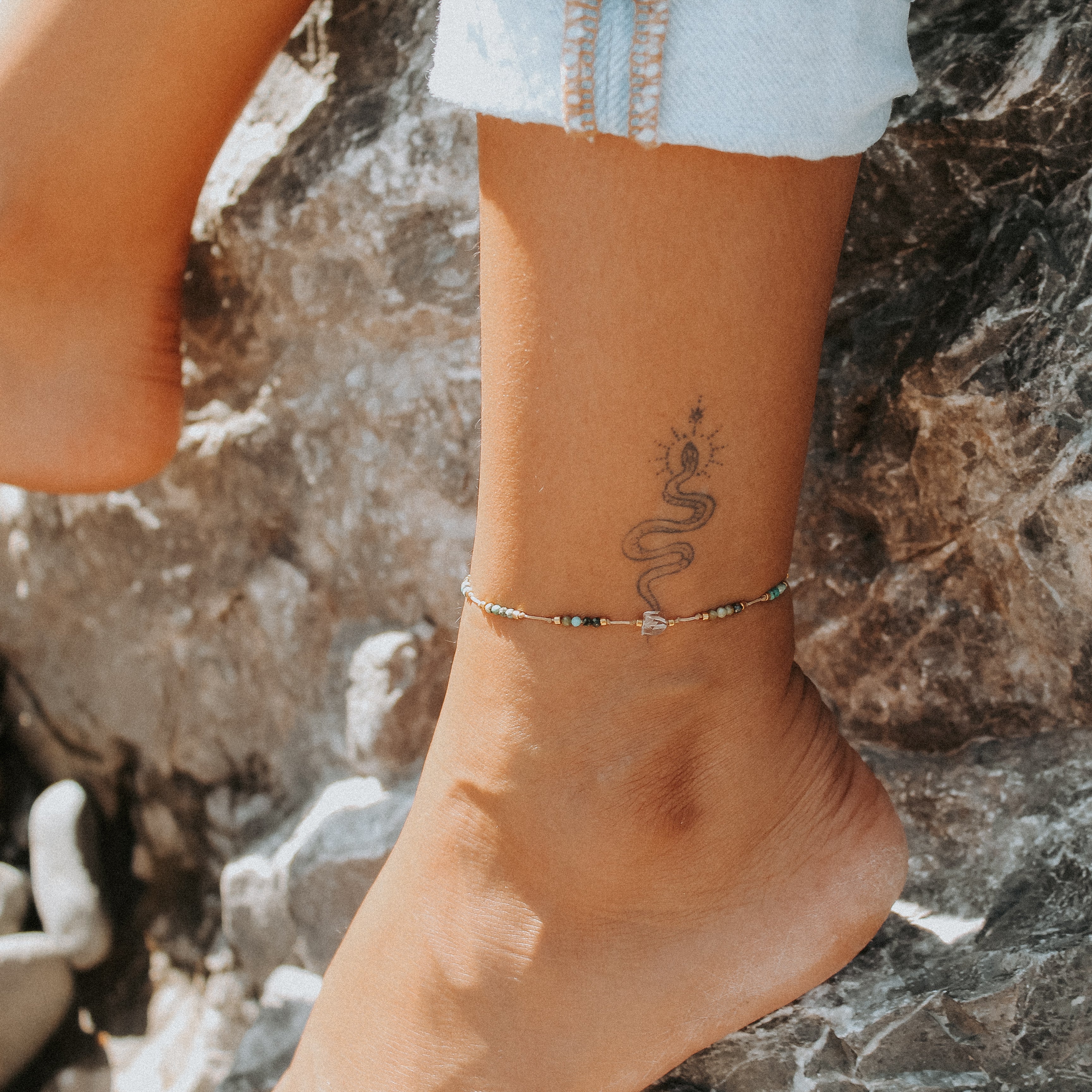 BEADS ANKLET - TURQUOISE & HERKIMER