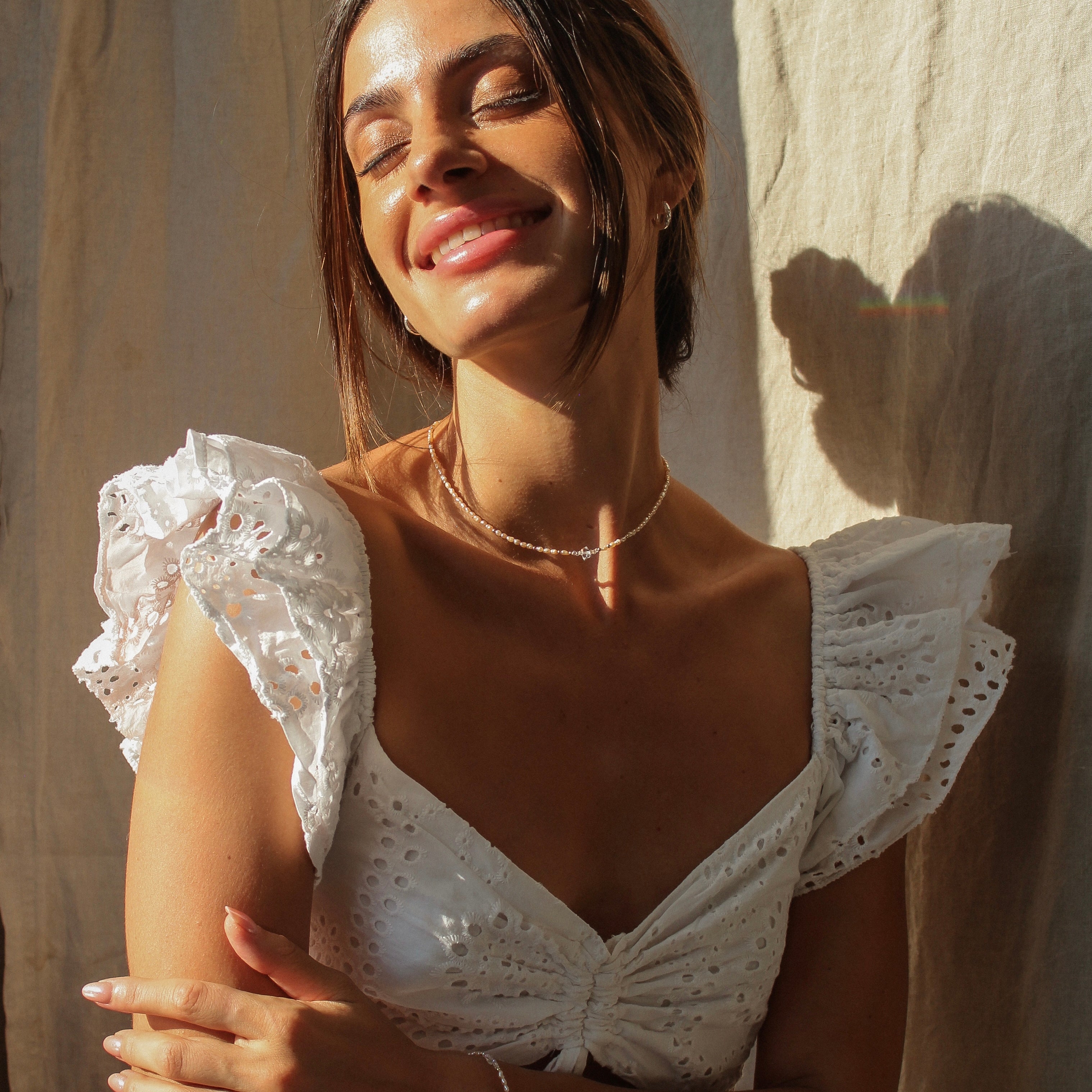 FRESHWATER PINK PEARLS CHOKER - HERKIMER (GOLD-FILLED)