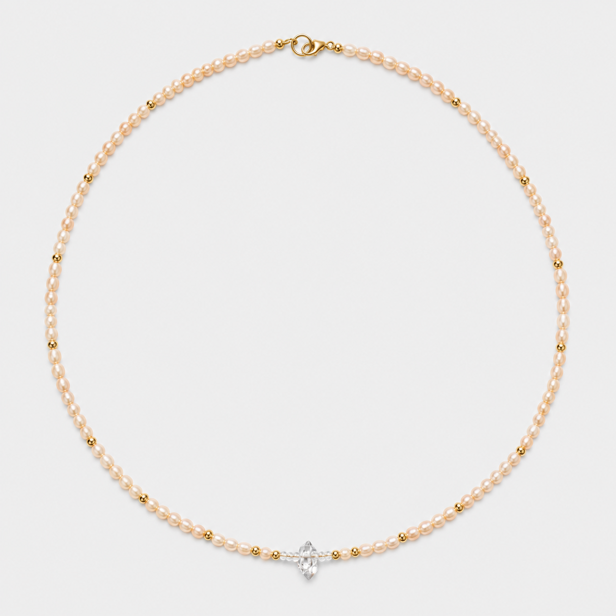 FRESHWATER PINK PEARLS CHOKER - HERKIMER (GOLD-FILLED)