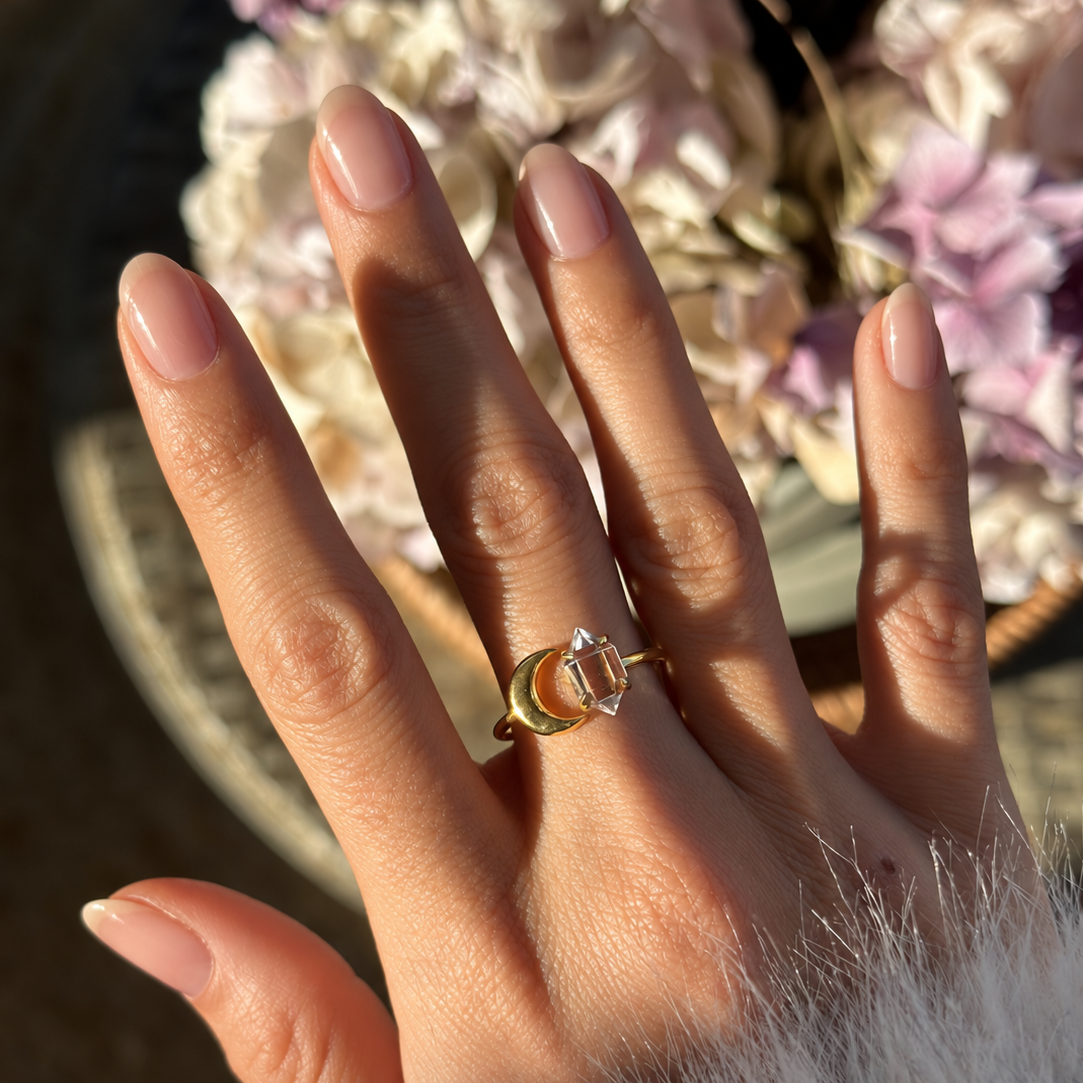 HALFMOON RING - HERKIMER (GOLD-PLATED)