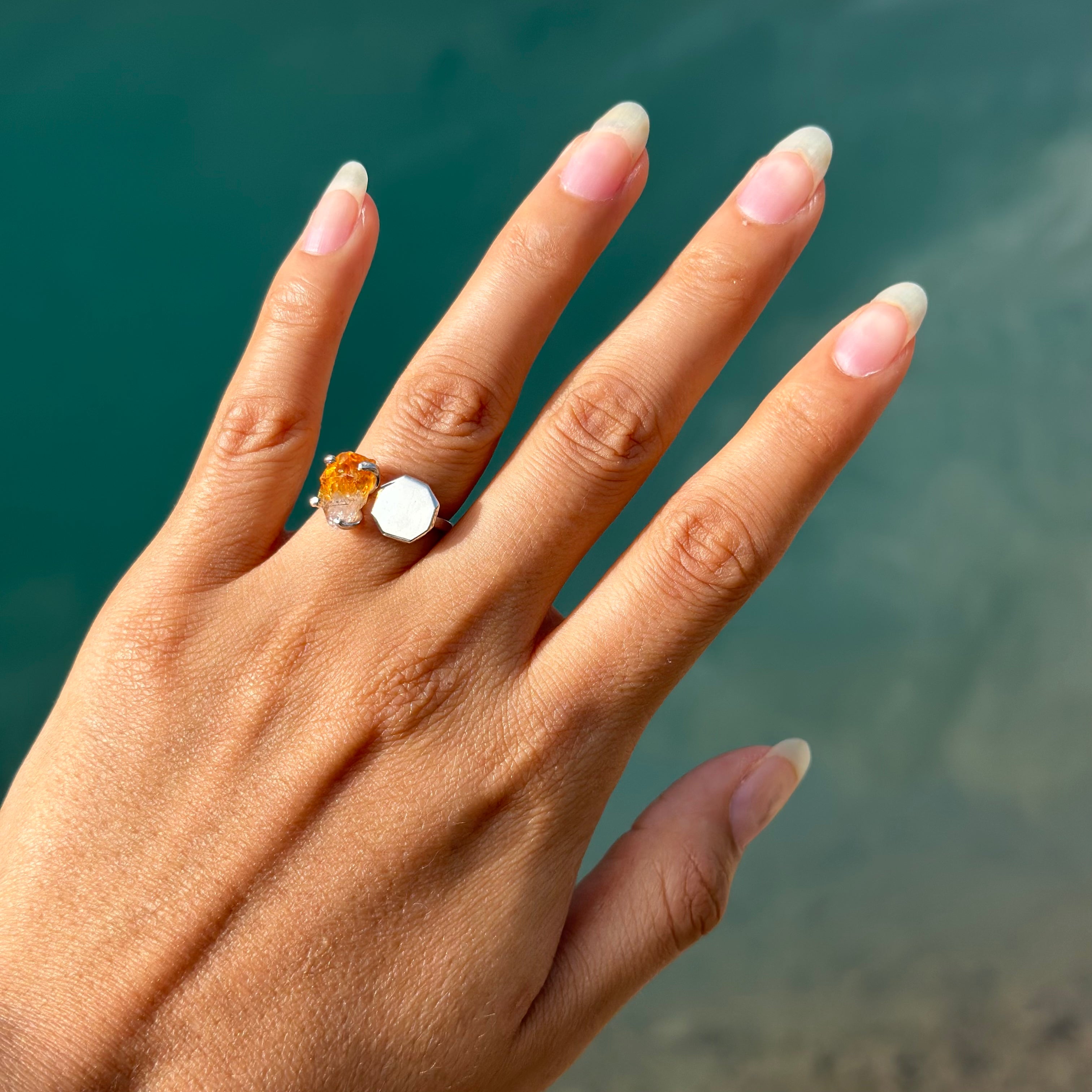 HEXAGON RING - CITRINE (SILVER)