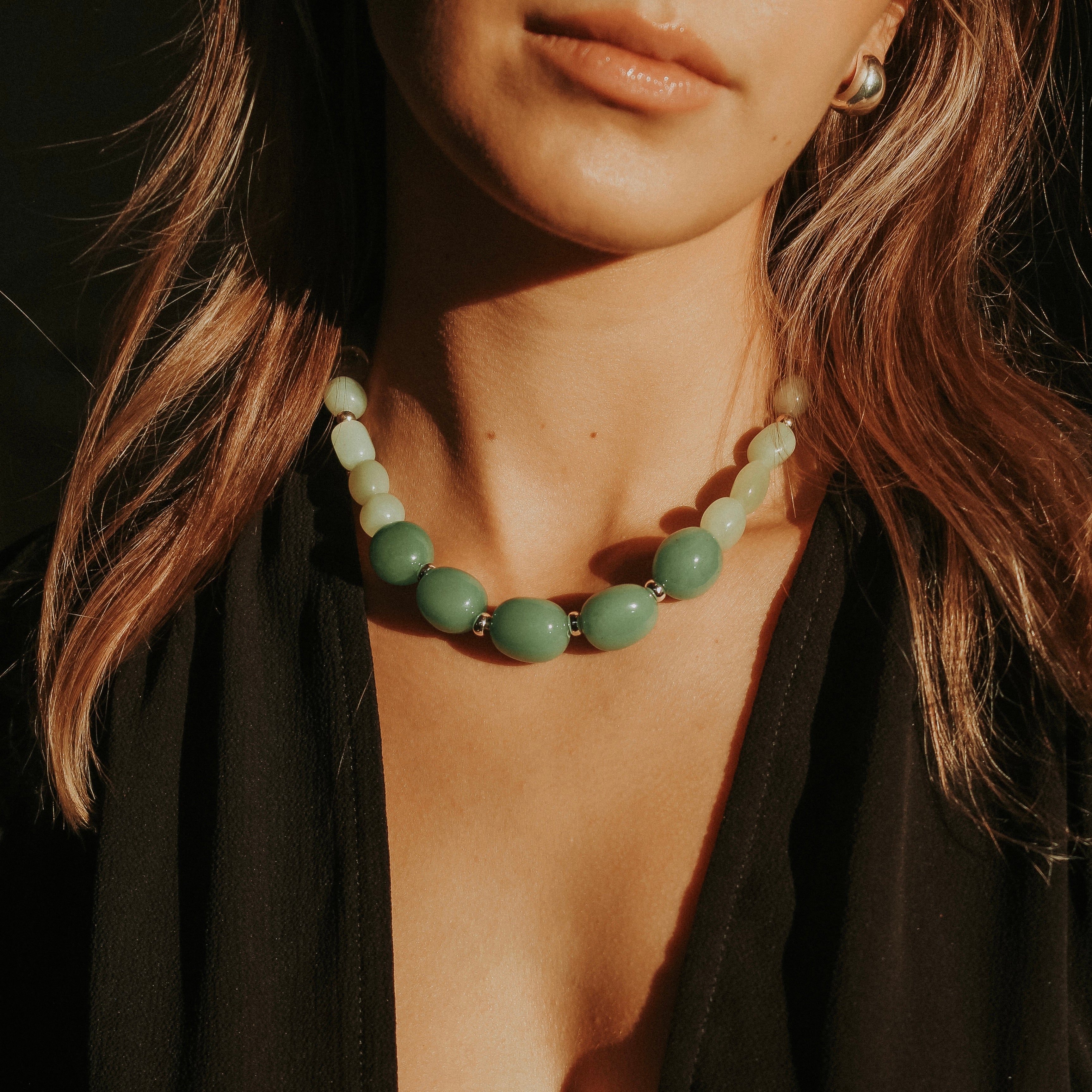 GREEN AMULET NECKLACE - JADE, AVENTURINE & AMAZONITE