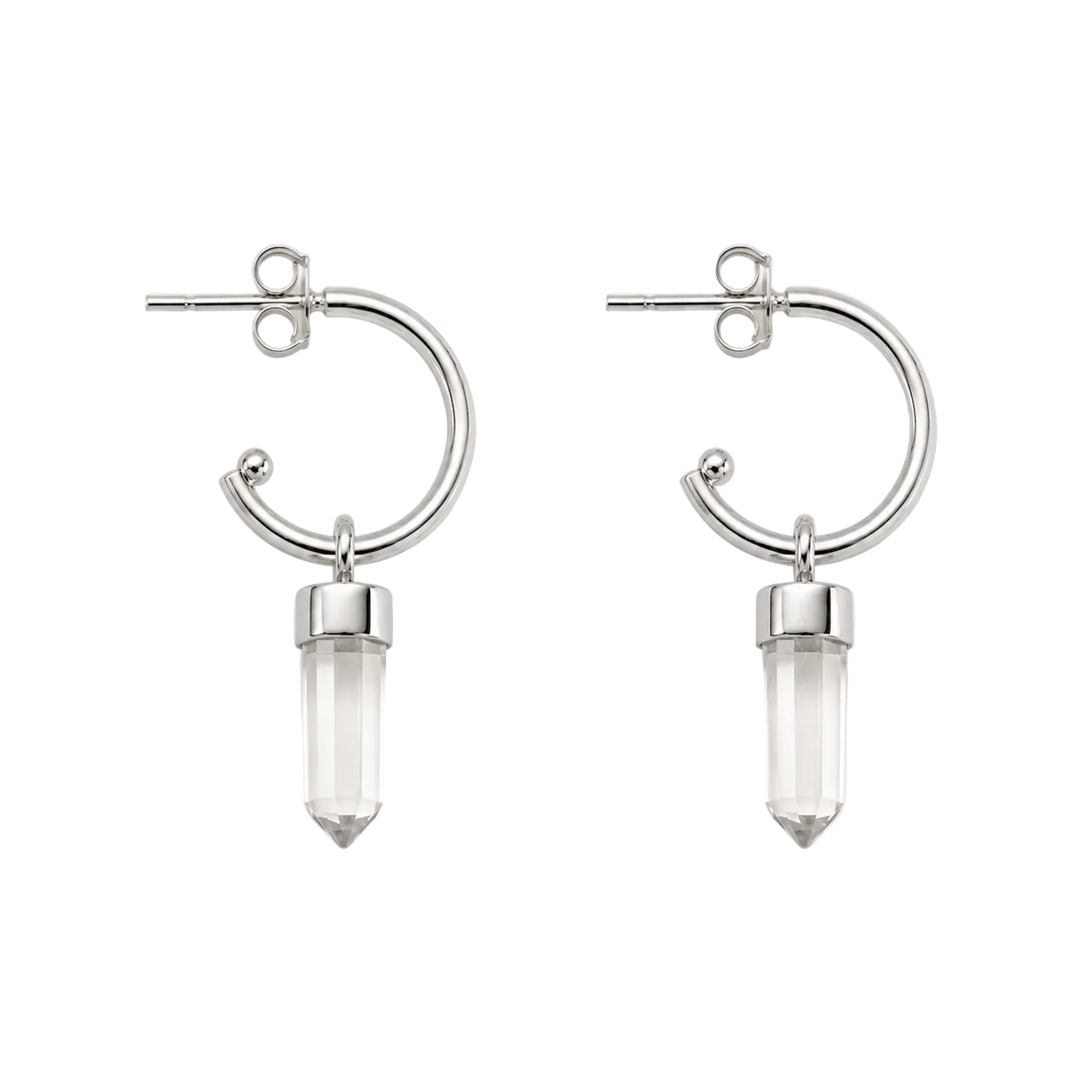 MINI HOOPS - CRYSTAL QUARTZ (SILVER)