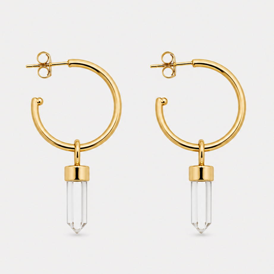 MIDI HOOPS - CRYSTAL QUARTZ (GOLD PLATED)