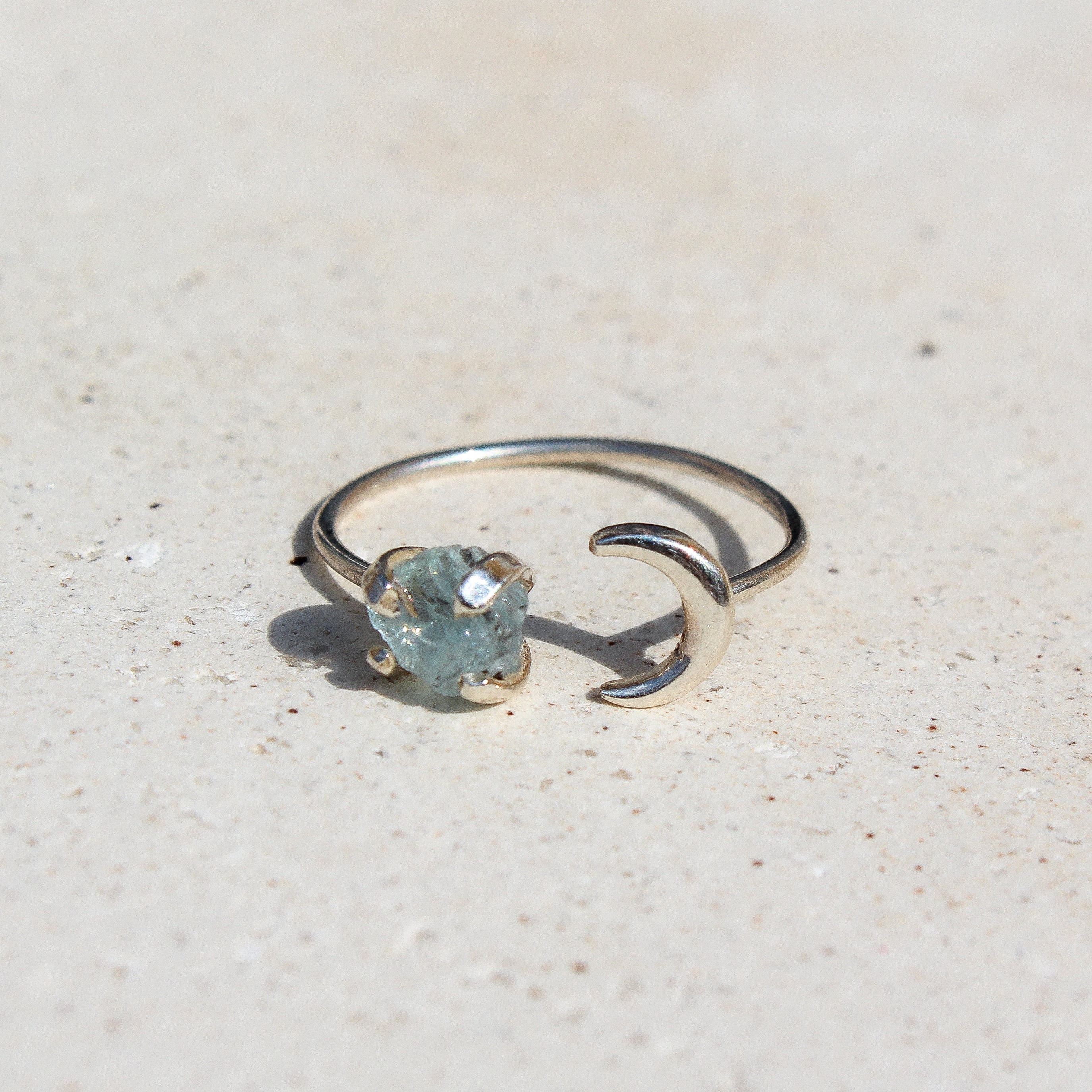 HALFMOON THIN RING - AQUAMARINE (SILVER)