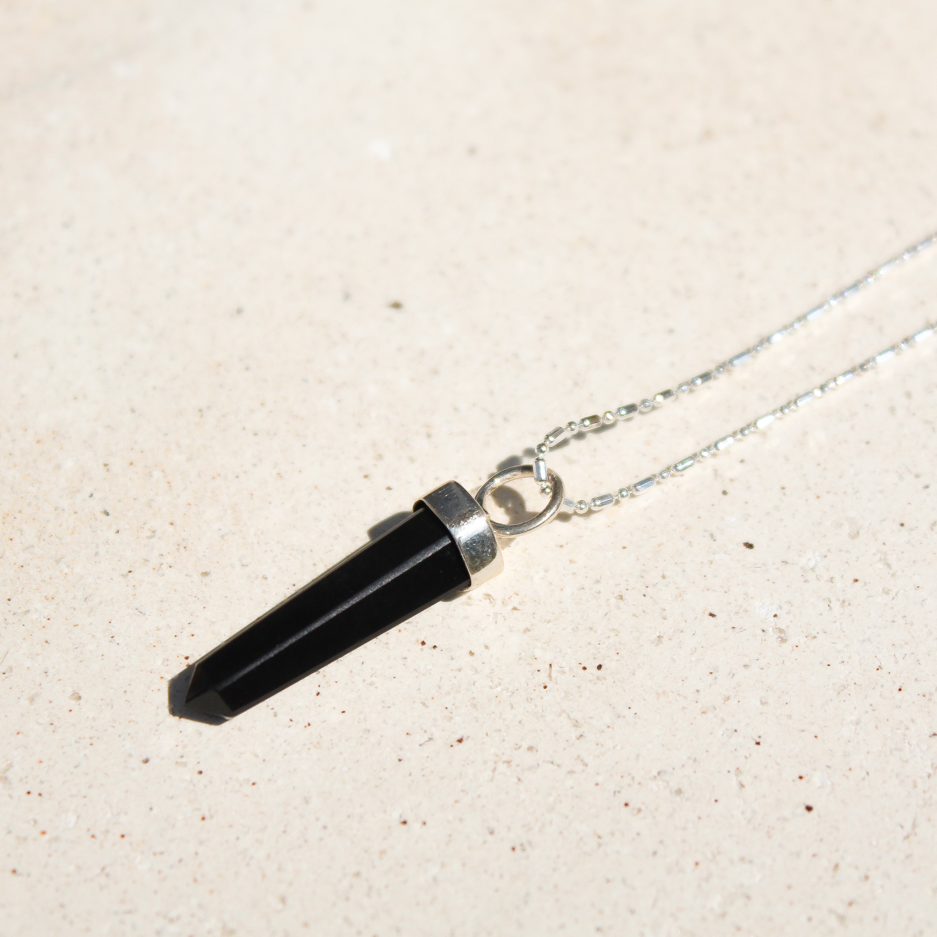 OBSIDIAN LONG PENDULUM CHARM (SILVER)