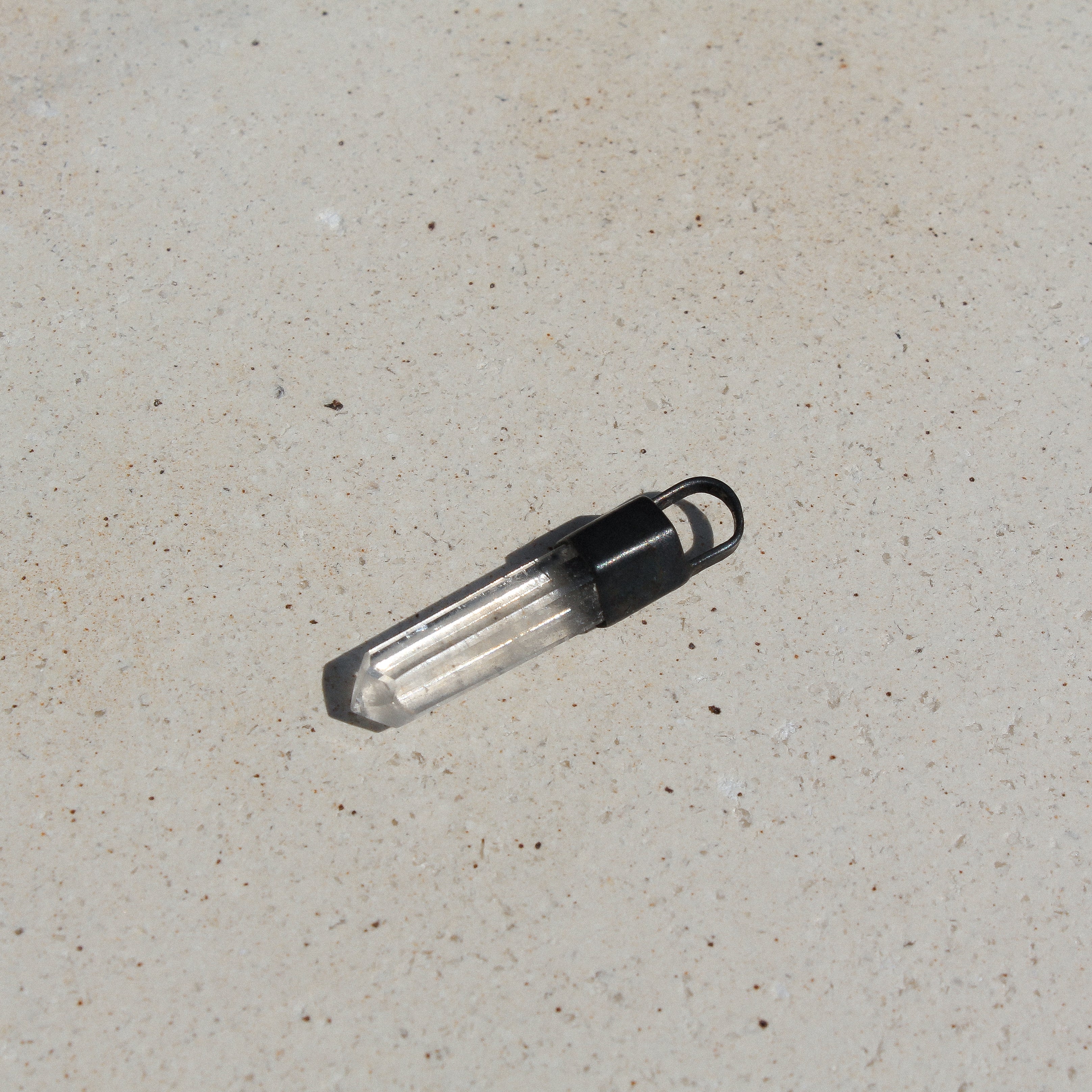 MINI AMULET CHARM - CRYSTAL QUARTZ (BURNED SILVER)