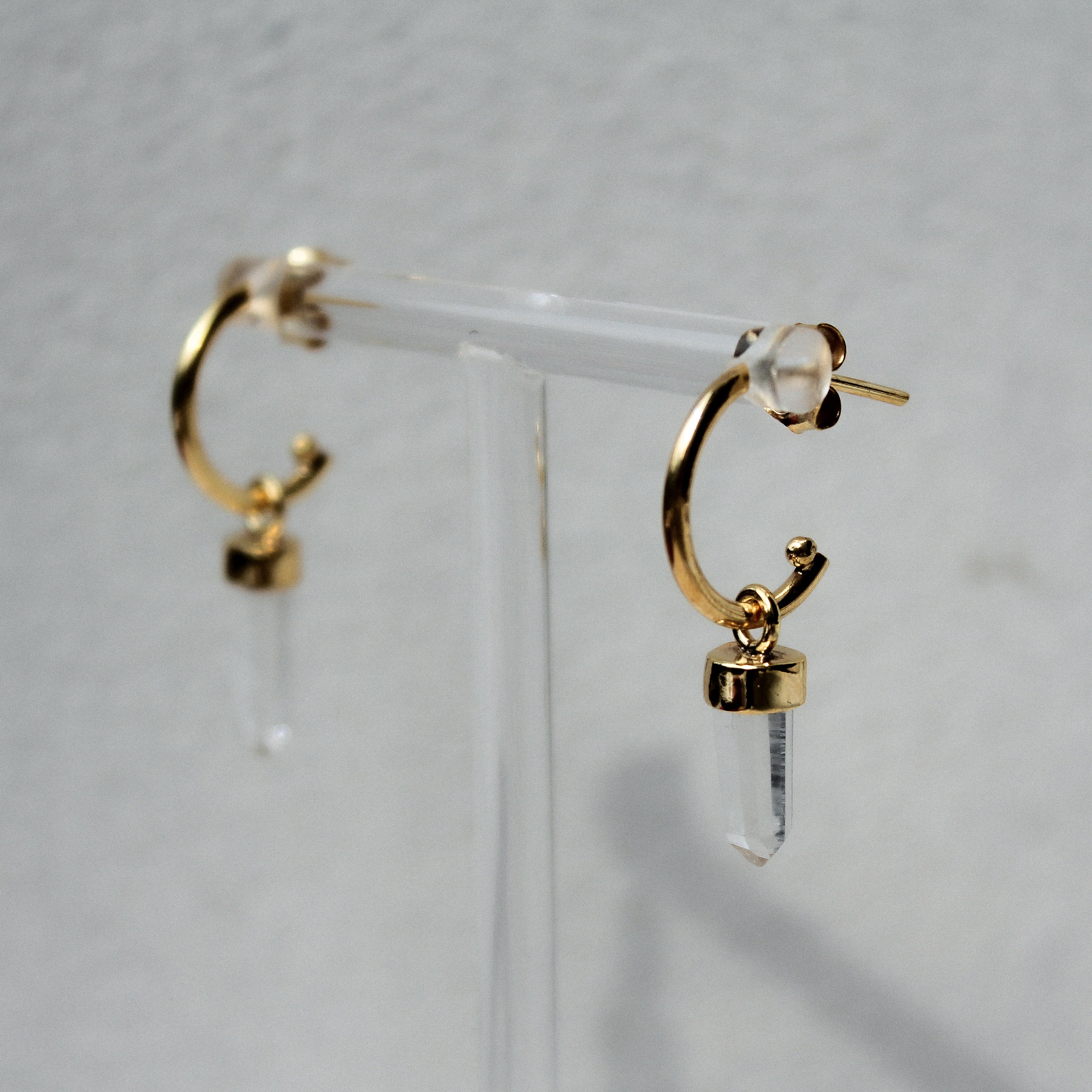 MINI HOOPS -CRYSTAL QUARTZ (GOLD PLATED)