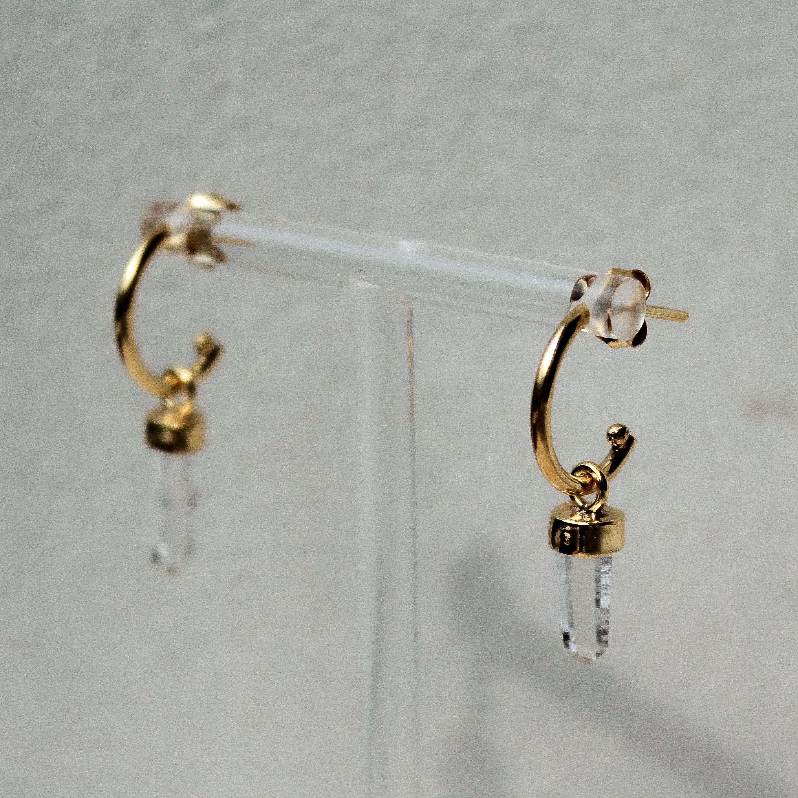 MINI HOOPS -CRYSTAL QUARTZ (GOLD PLATED)