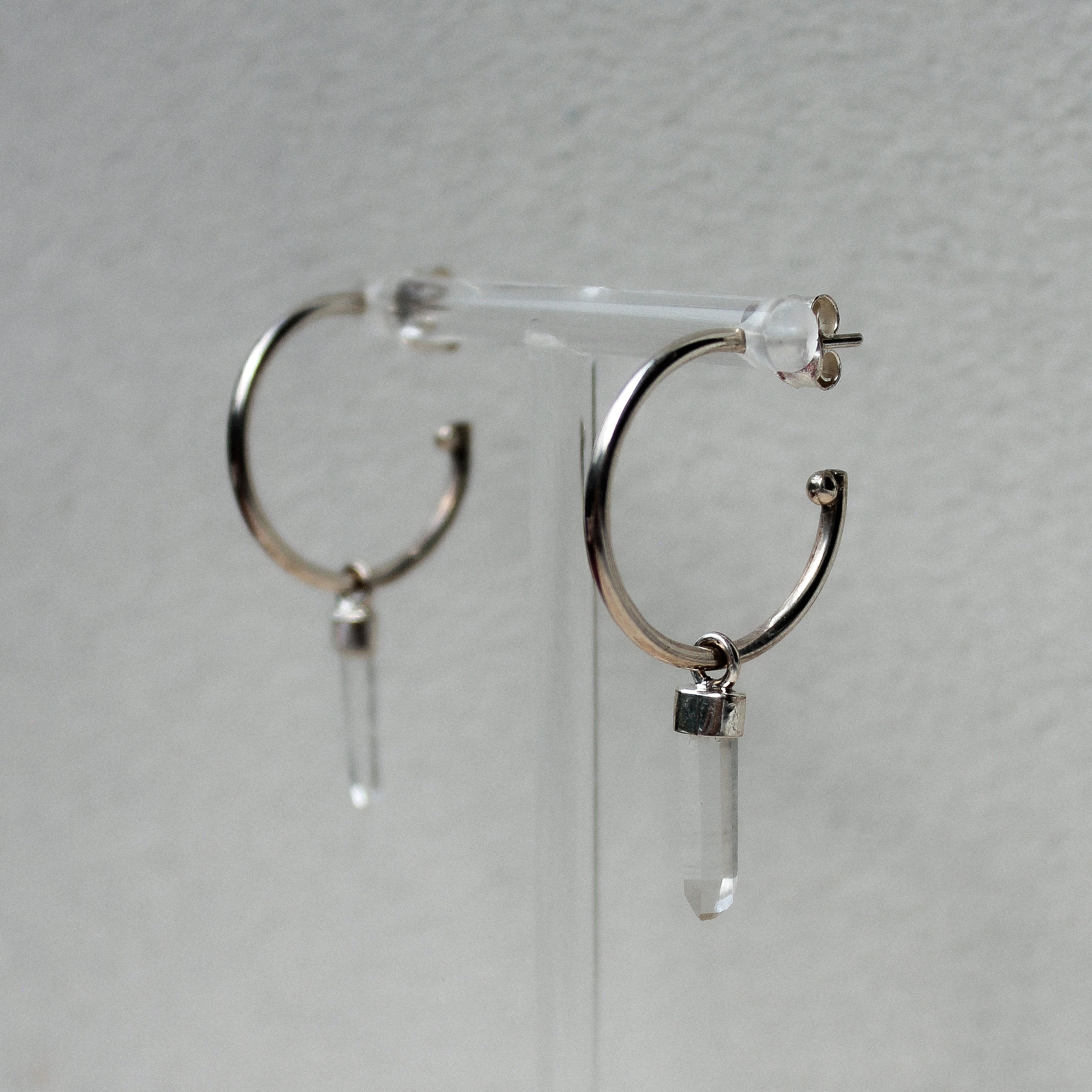 MIDI HOOPS - CRYSTAL QUARTZ (SILVER)