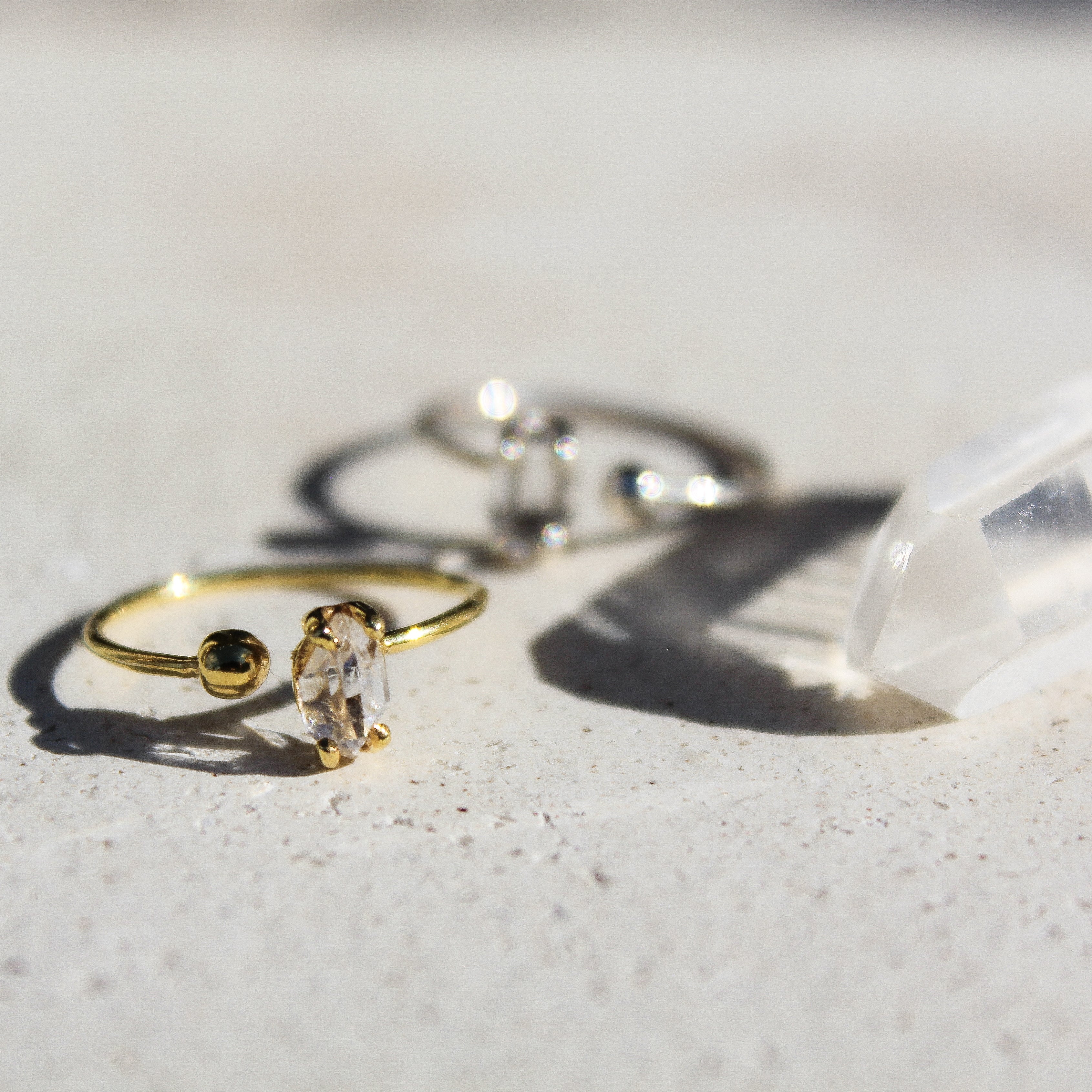 SPHERE RING - HERKIMER (GOLD PLATED)