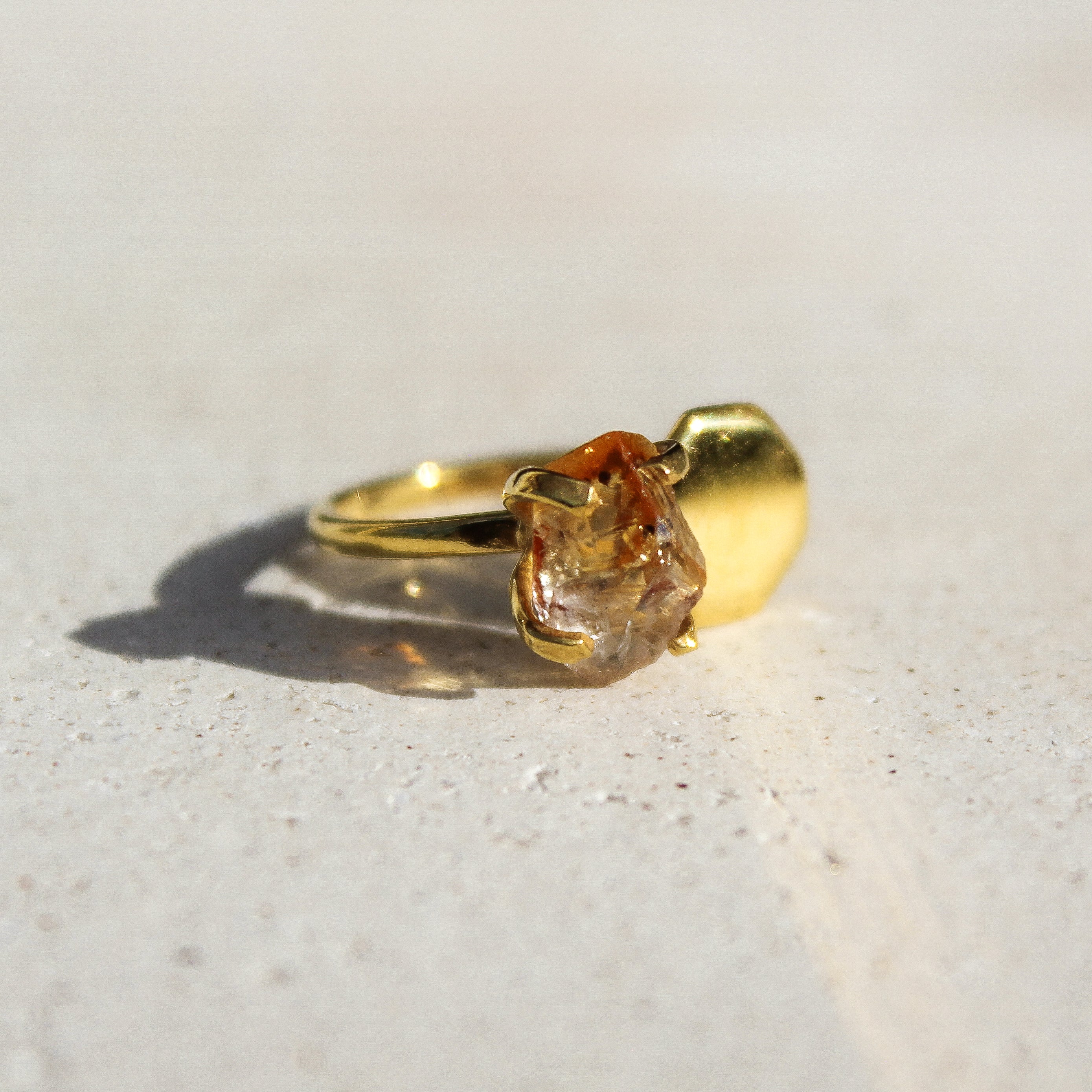 HEXAGON RING - CITRINE (GOLD PLATED)