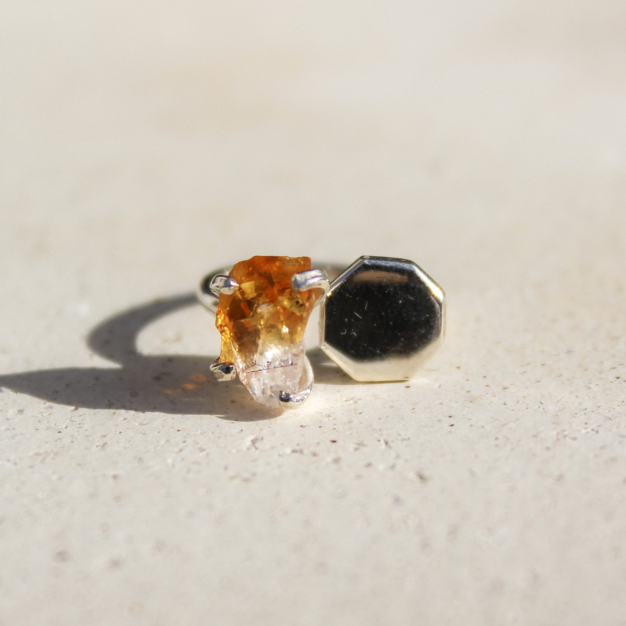 HEXAGON RING - CITRINE (SILVER)