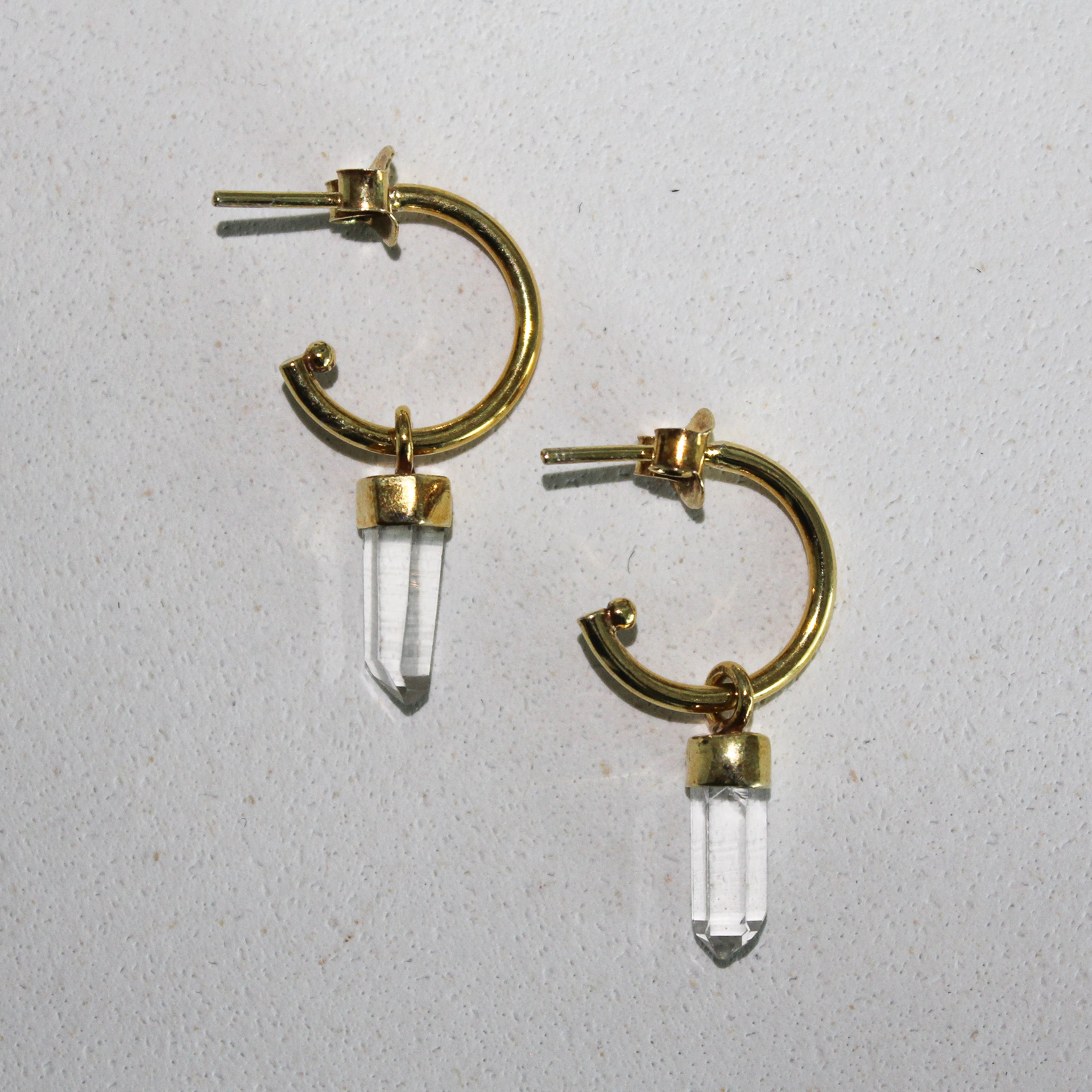 MINI HOOPS -CRYSTAL QUARTZ (GOLD PLATED)