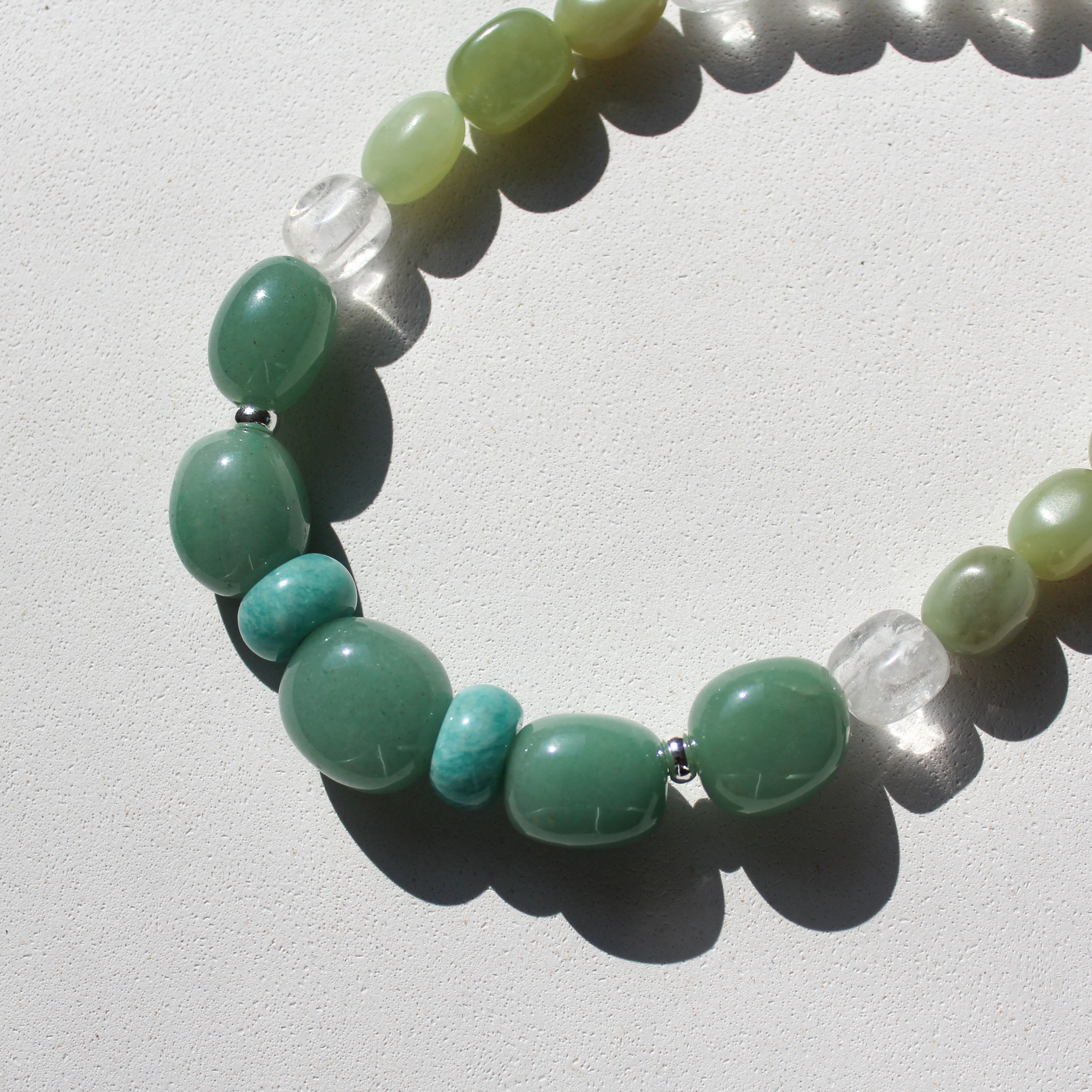 GREEN AMULET NECKLACE - JADE, AVENTURINE & AMAZONITE