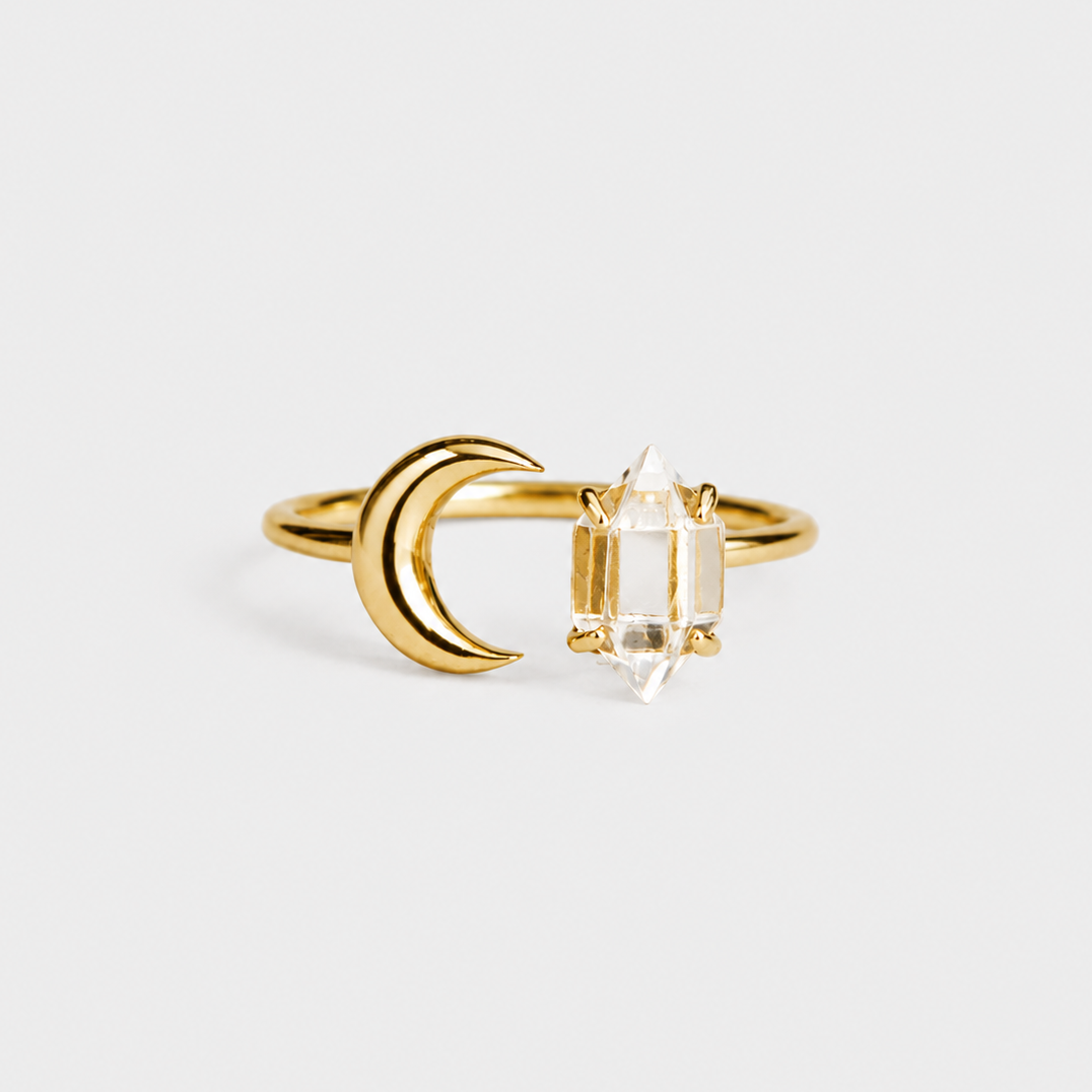 HALFMOON RING - HERKIMER (GOLD-PLATED)