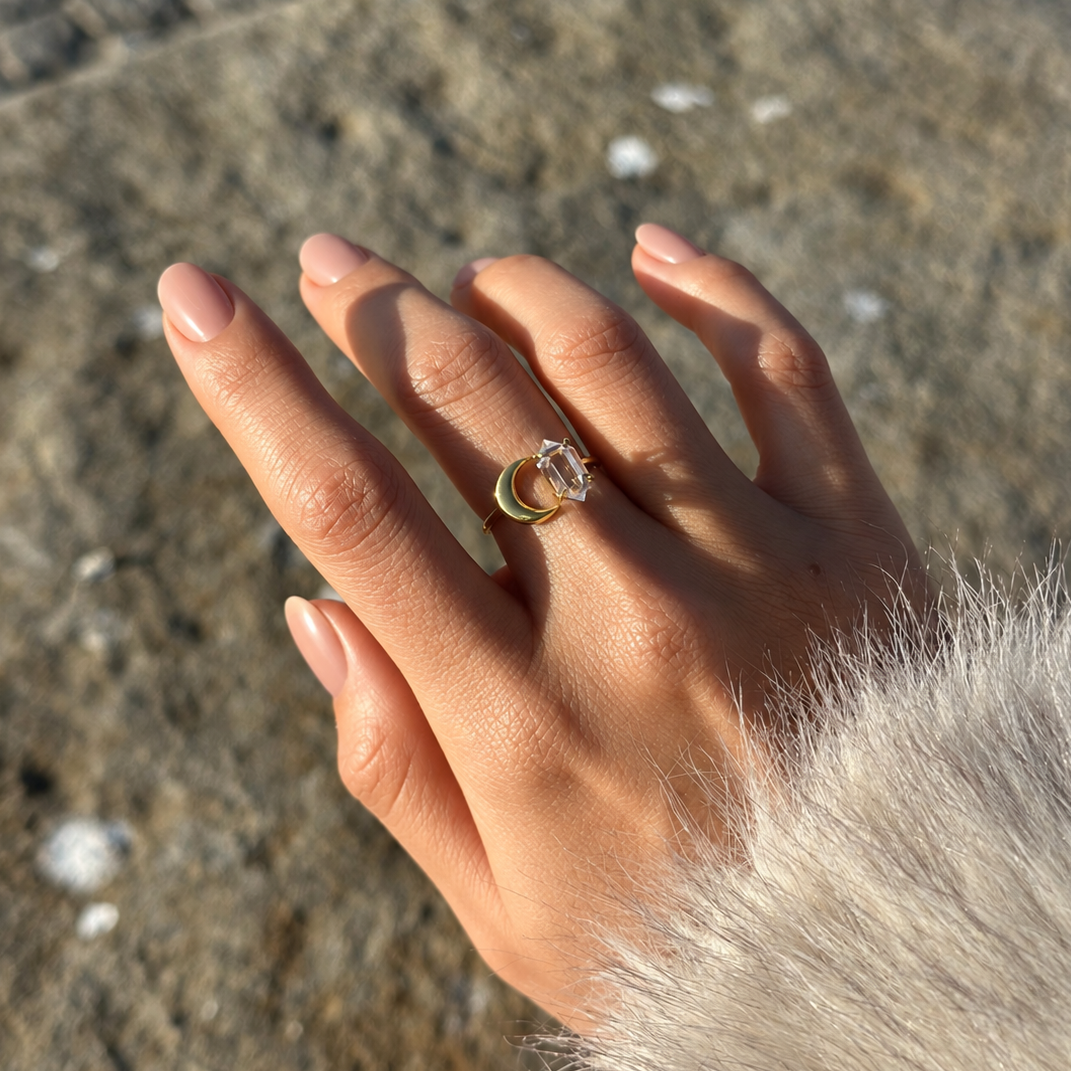 HALFMOON RING - HERKIMER (GOLD-PLATED)