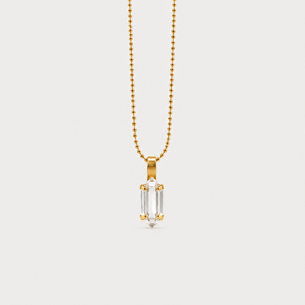 LITTLE CHARM NECKLACE - CRYSTAL QUARTZ (GOLD PLATED)