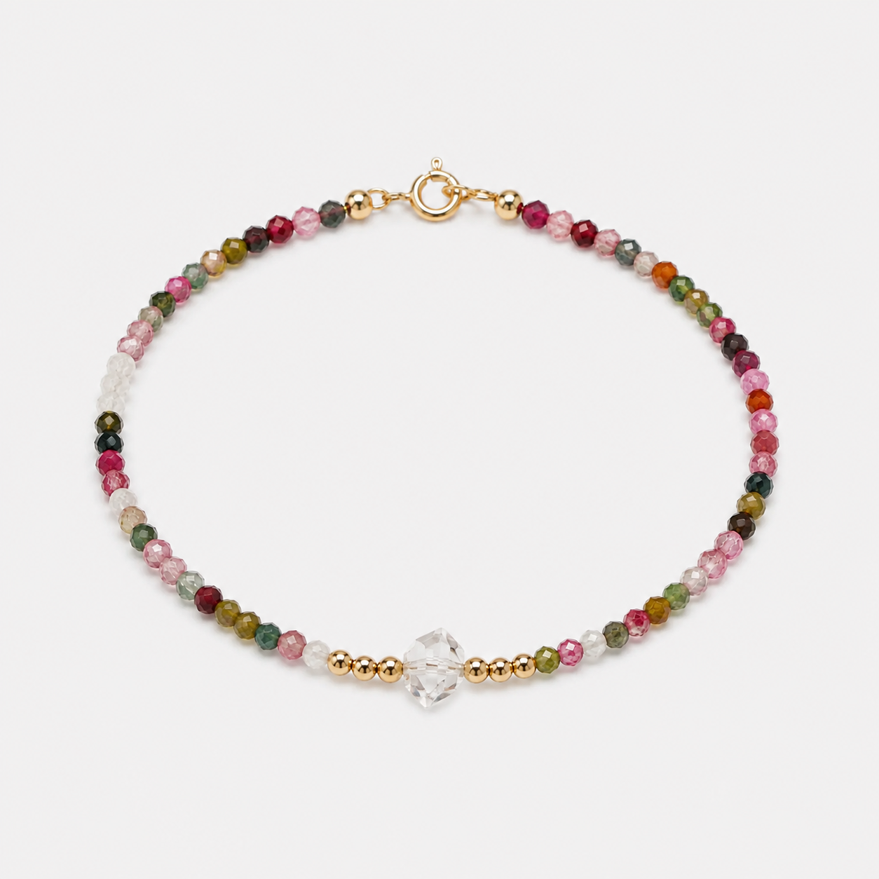 MINI BEADS BRACELET - TOURMALINES & HERKIMER (GOLD-FILLED)