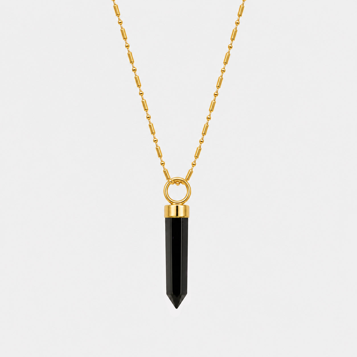 OBSIDIAN LONG PENDULUM CHARM (GOLD-PLATED)