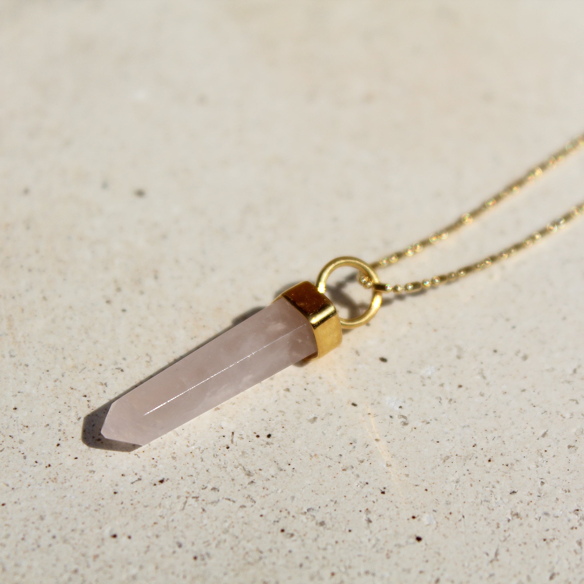 LONG PENDULUM - ROSE QUARTZ (GOLD PLATED)