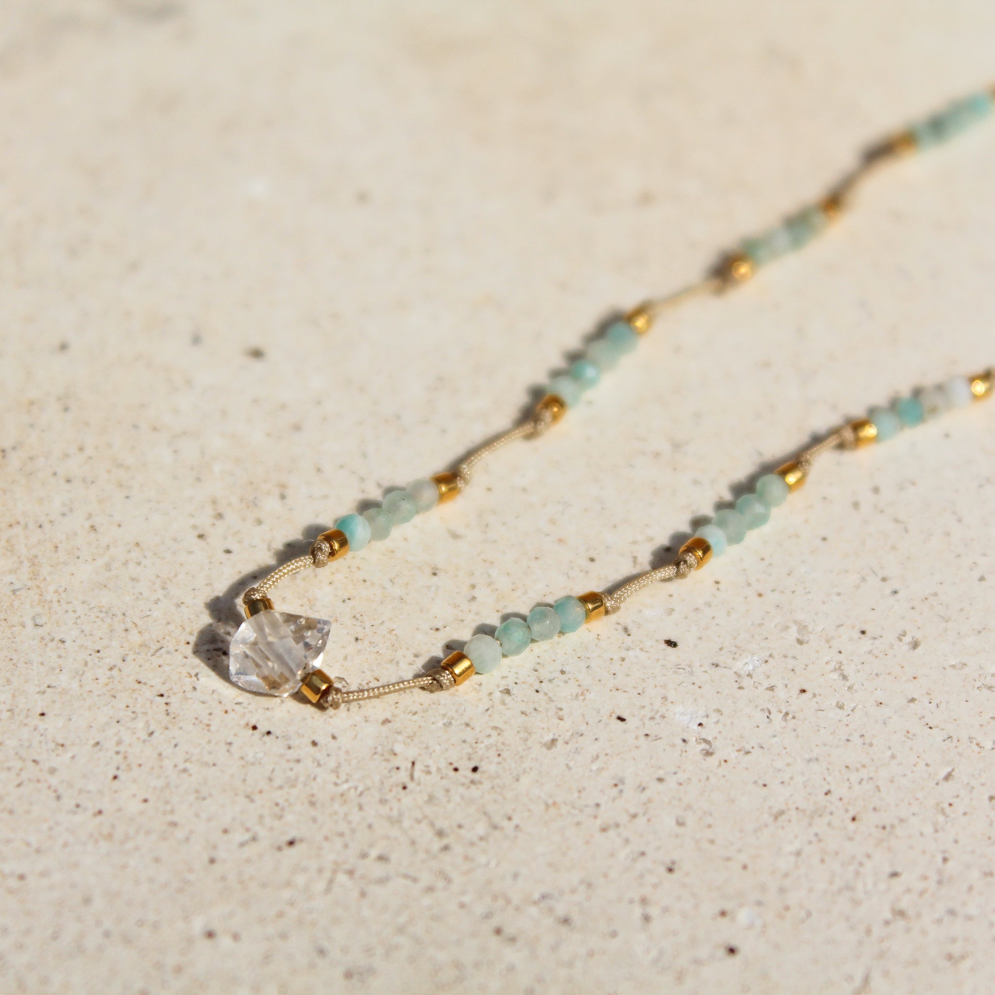 BEADS ANKLET -  AMAZONITES & HERKIMER