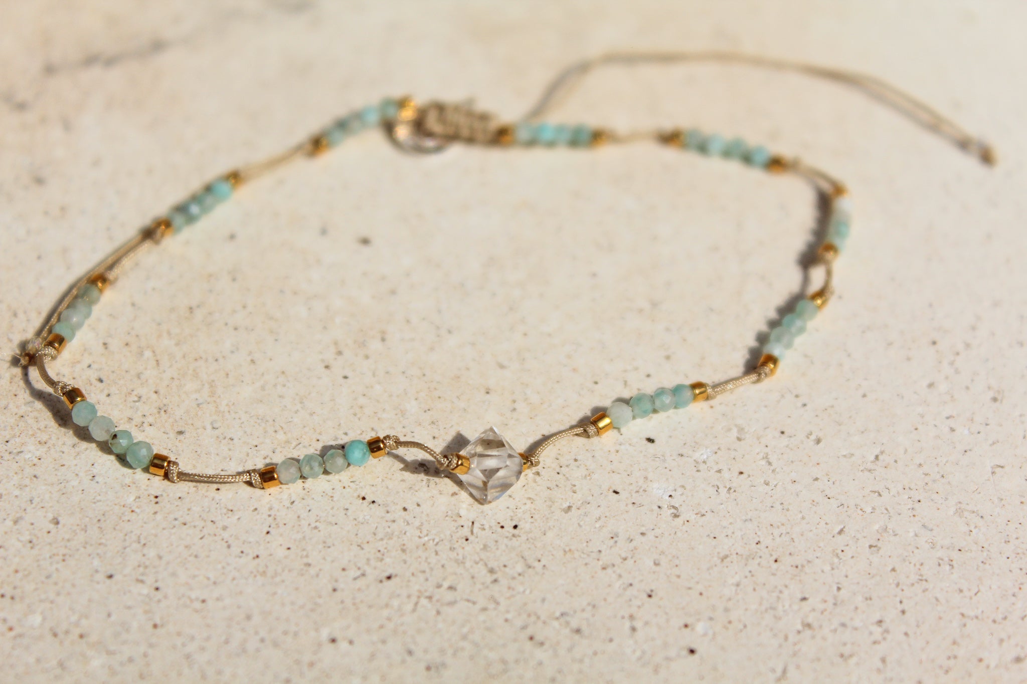 BEADS ANKLET -  AMAZONITES & HERKIMER