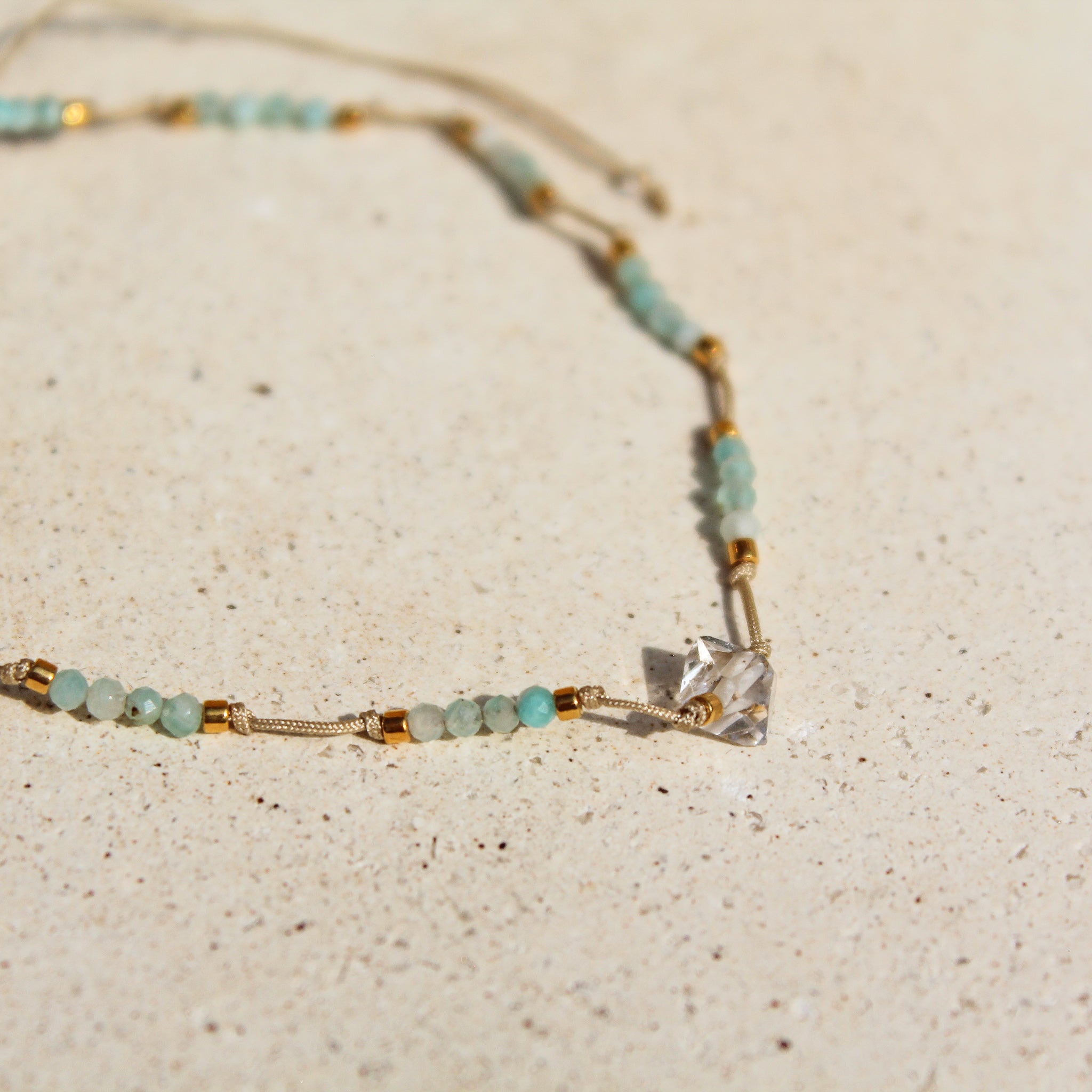 BEADS ANKLET -  AMAZONITES & HERKIMER
