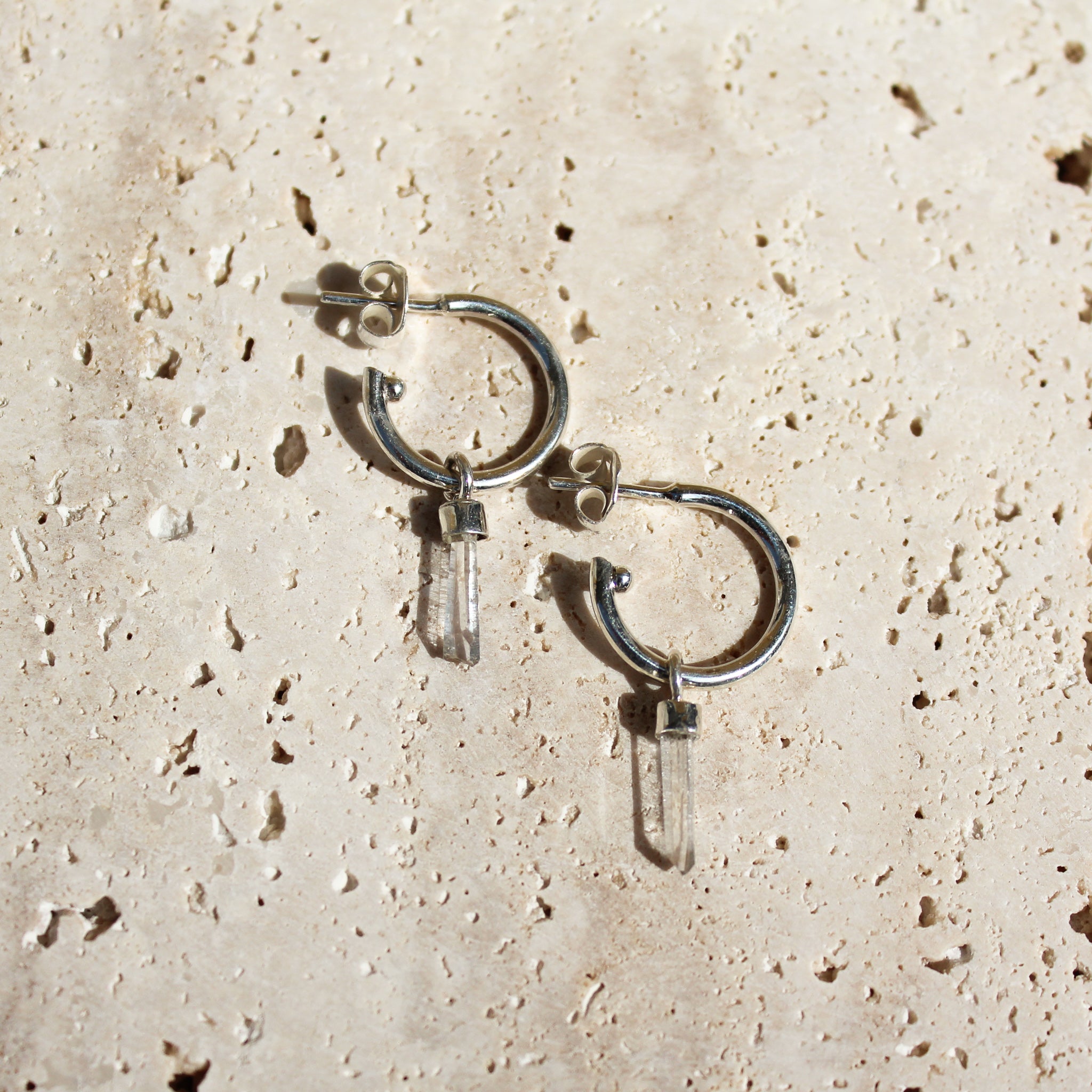 MINI HOOPS - CRYSTAL QUARTZ (SILVER)