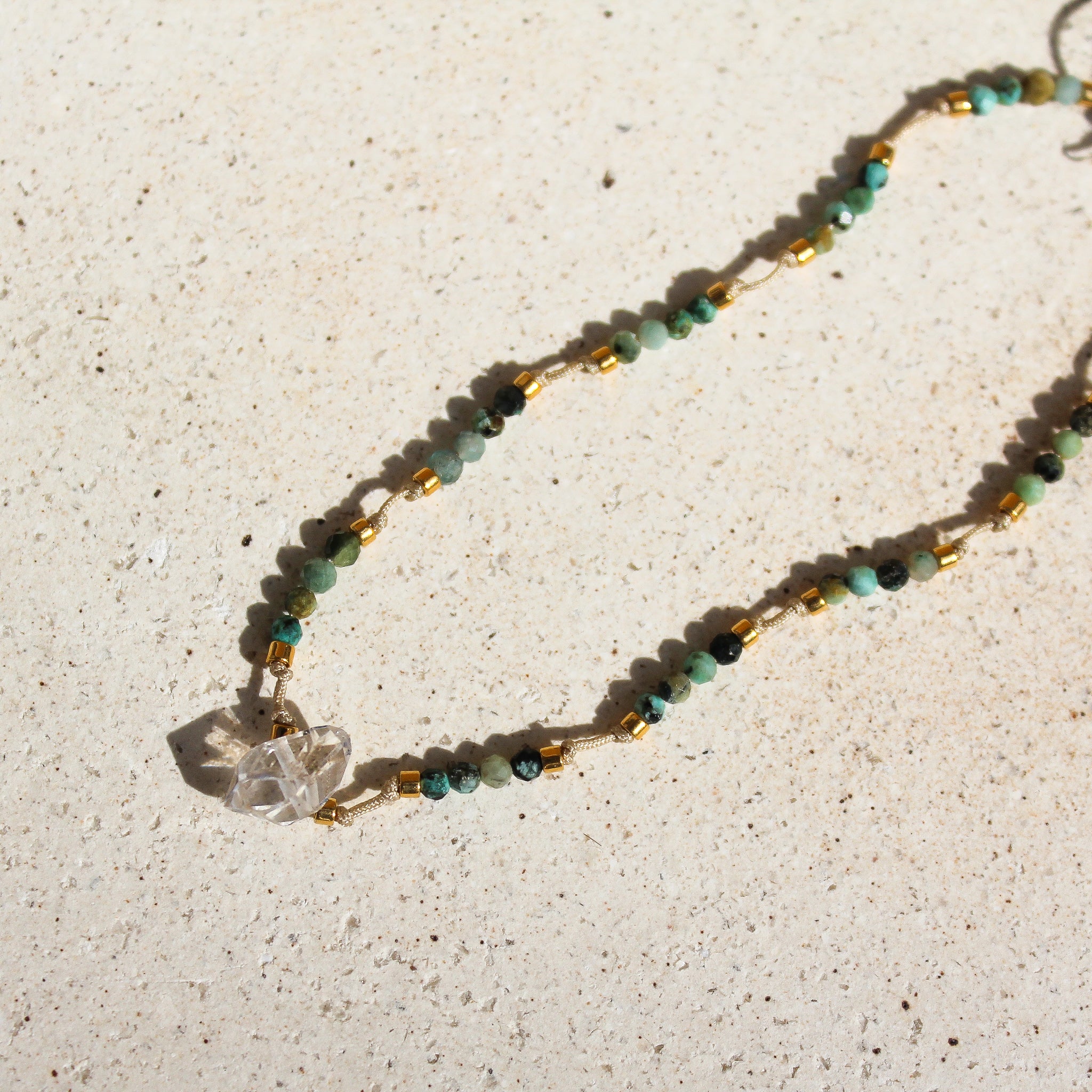 BEADS ANKLET - TURQUOISE & HERKIMER