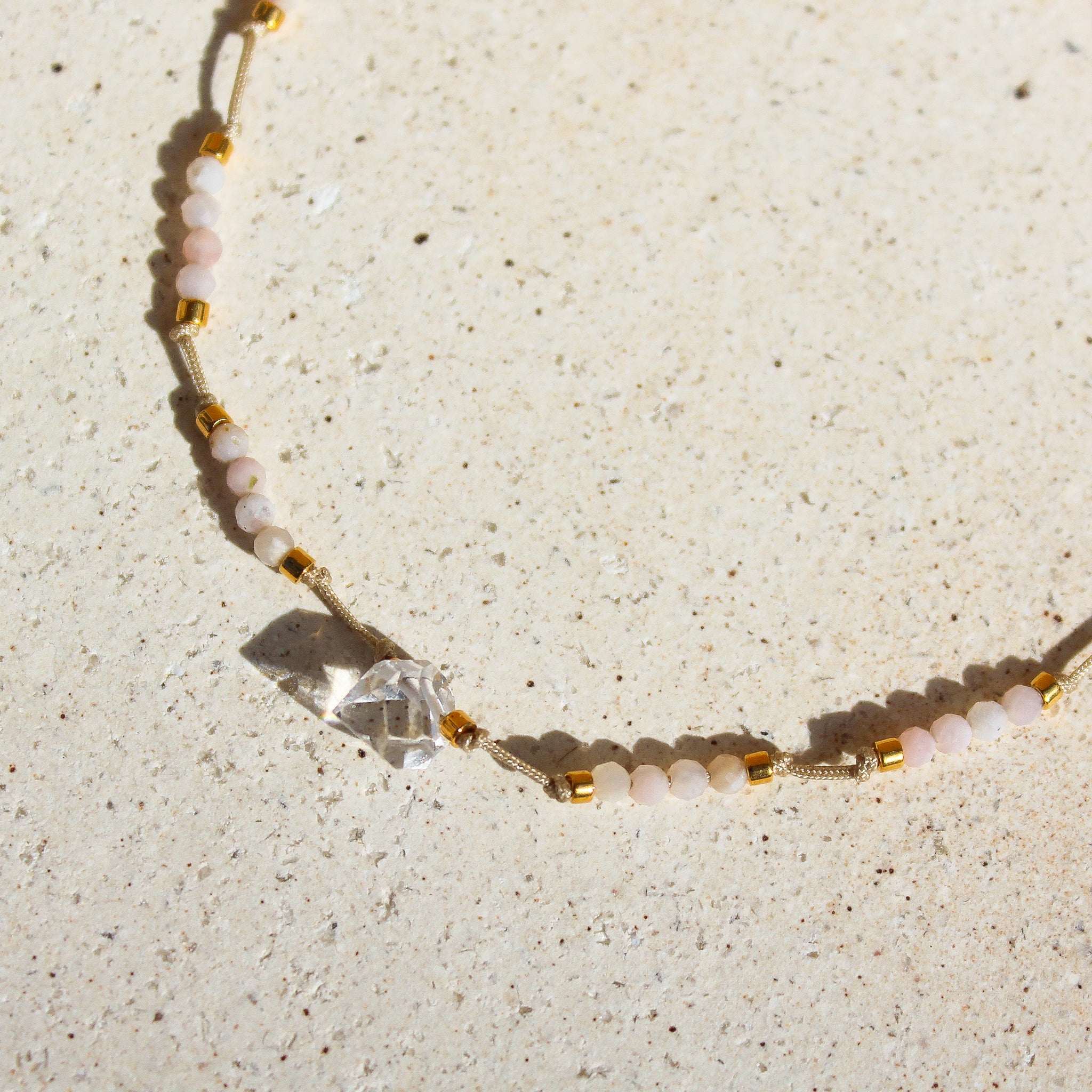 BEADS ANKLET - PINK OPAL & HERKIMER