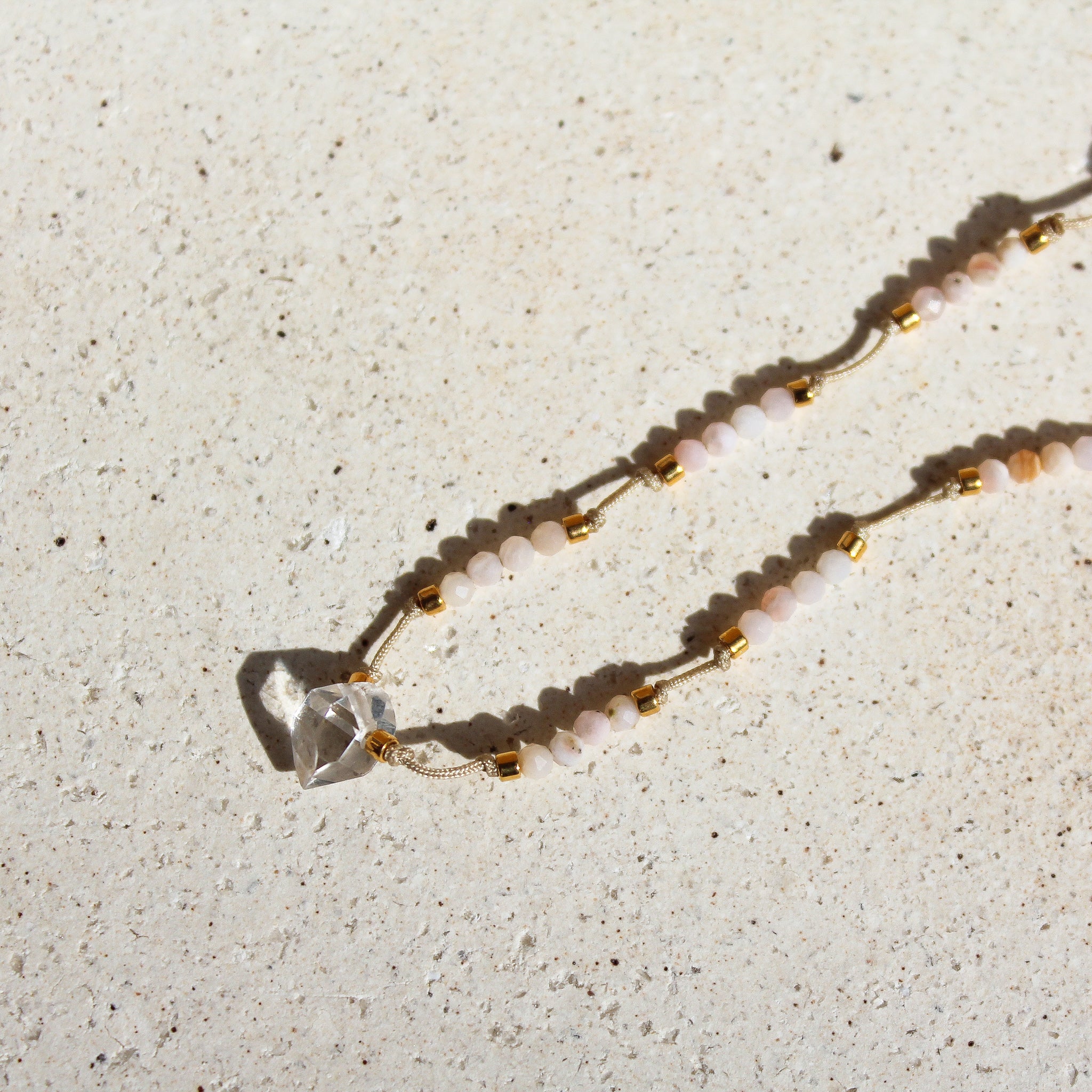 BEADS ANKLET - PINK OPAL & HERKIMER