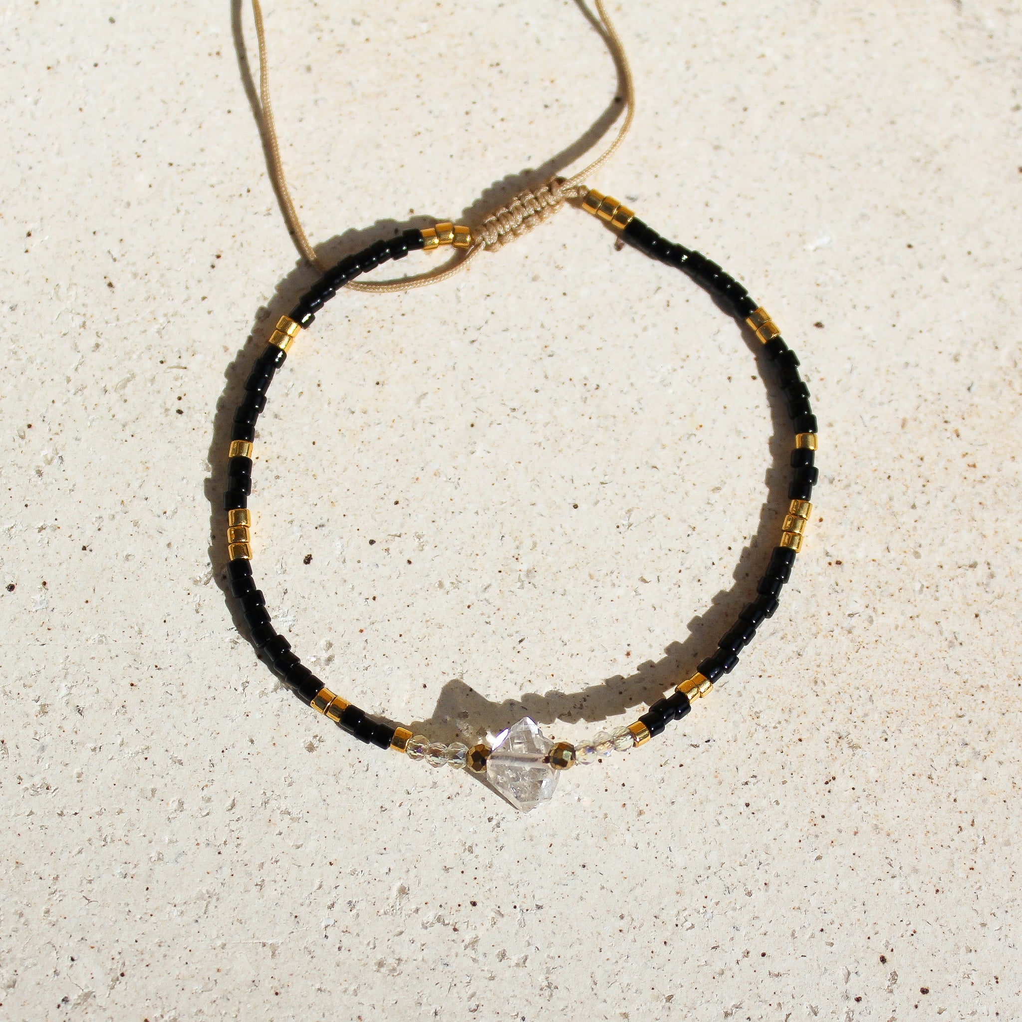 BLACK MIYUKI BRACELET - HERKIMER