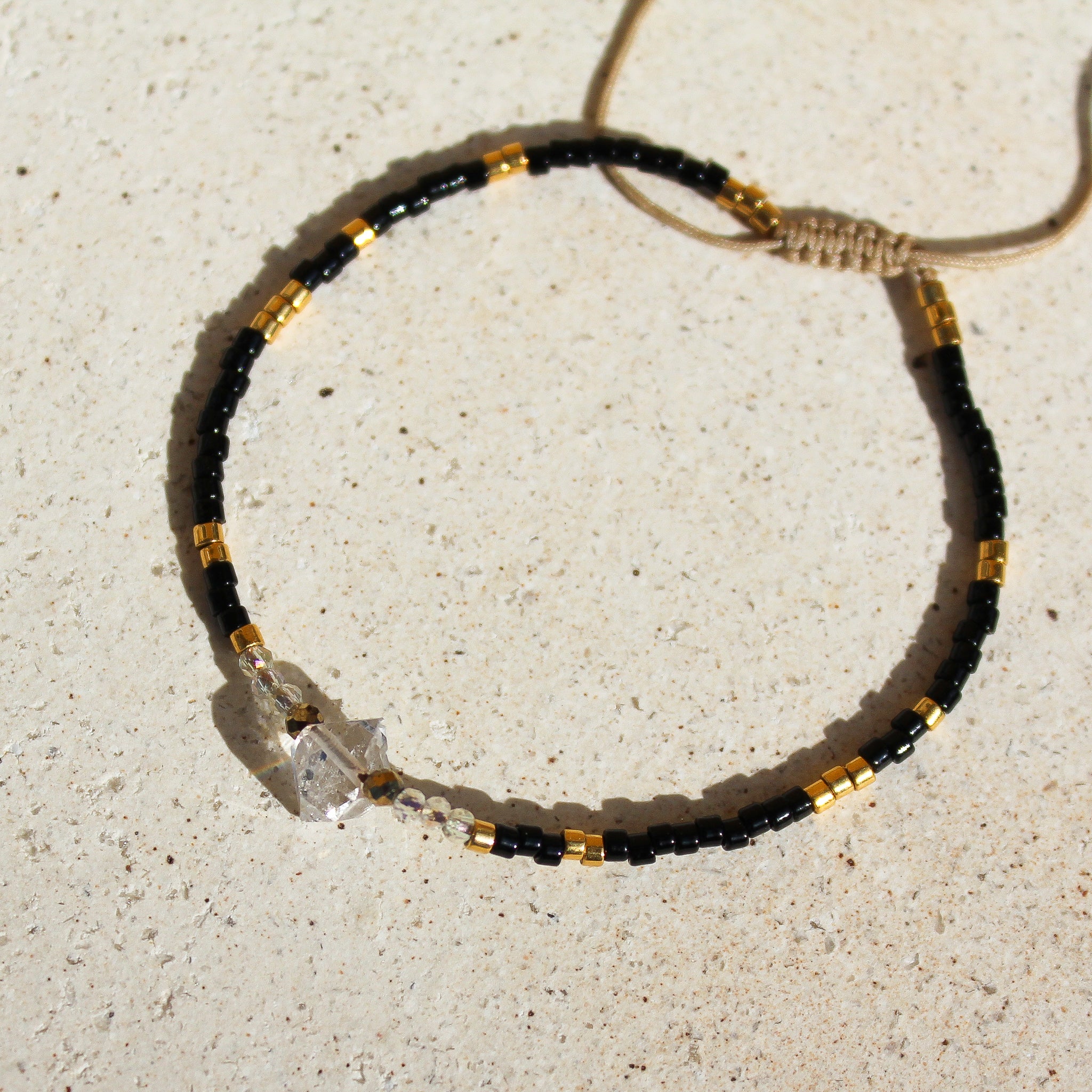 BLACK MIYUKI BRACELET - HERKIMER