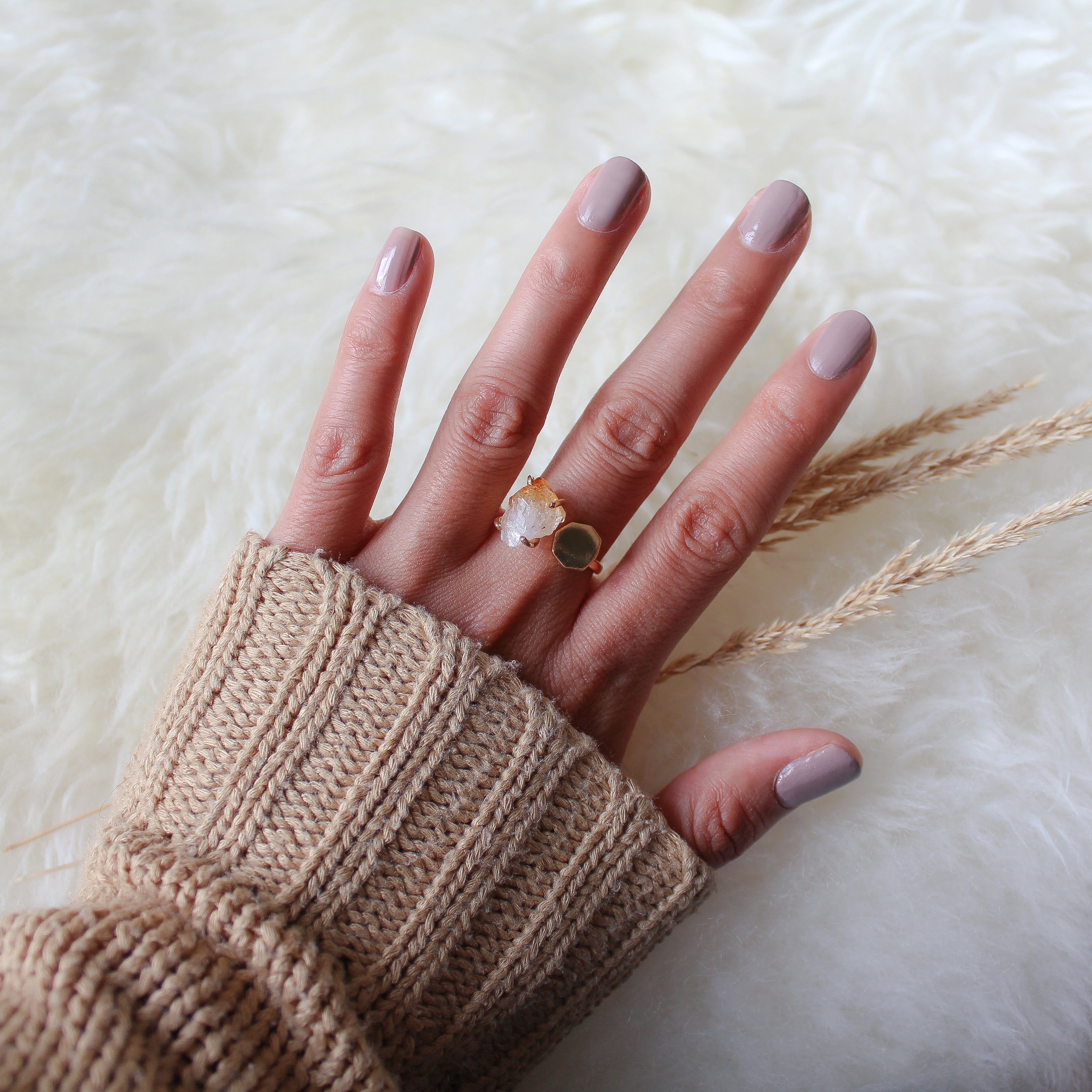 HEXAGON RING - CITRINE (GOLD PLATED)