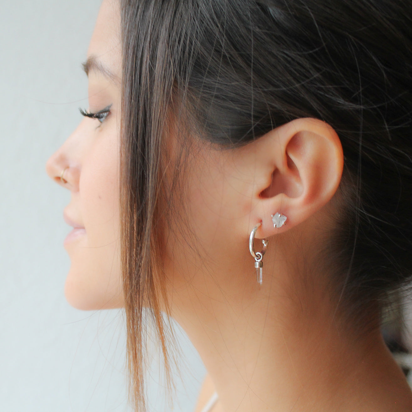 MINI HOOPS - CRYSTAL QUARTZ (SILVER)