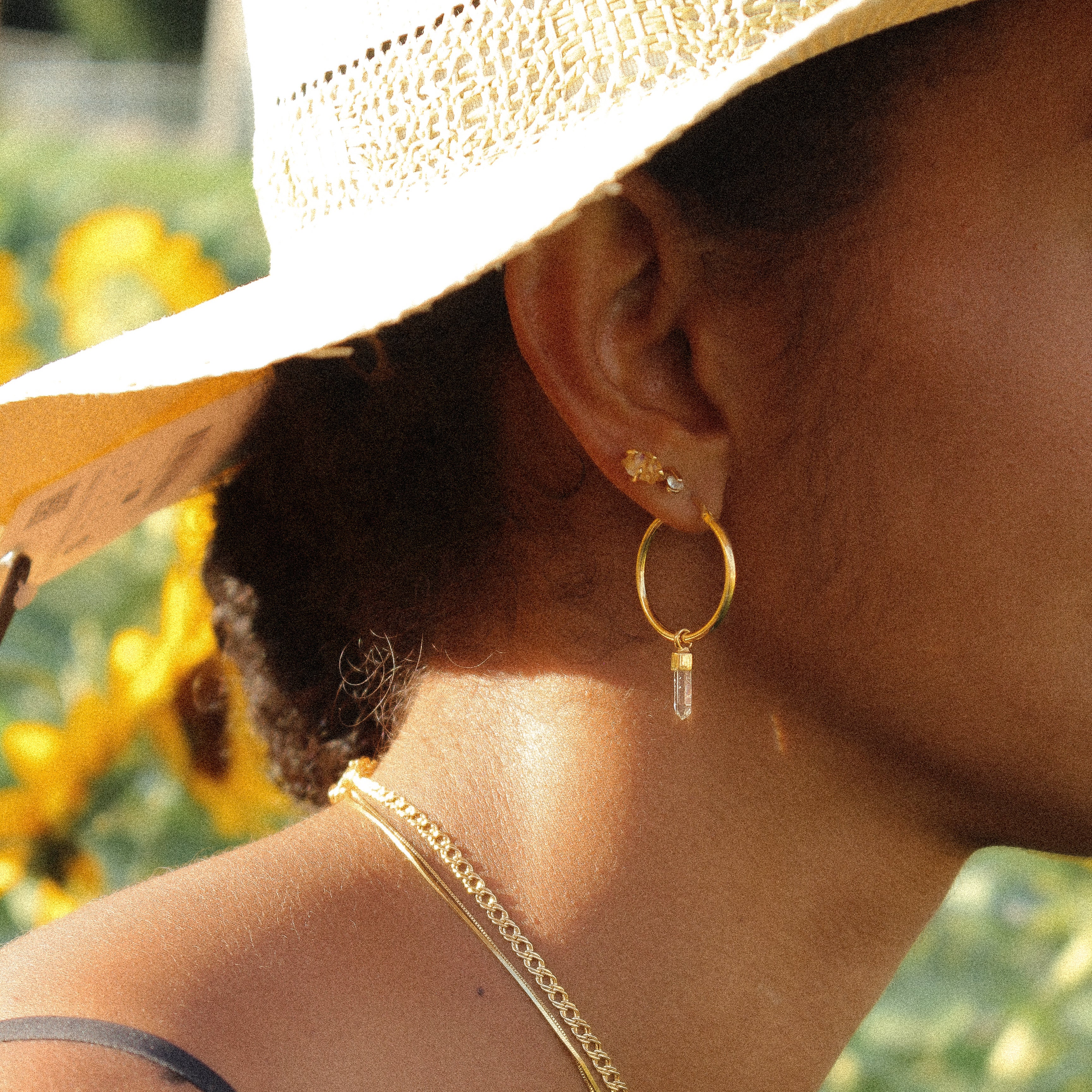 MIDI HOOPS - CRYSTAL QUARTZ (GOLD PLATED)