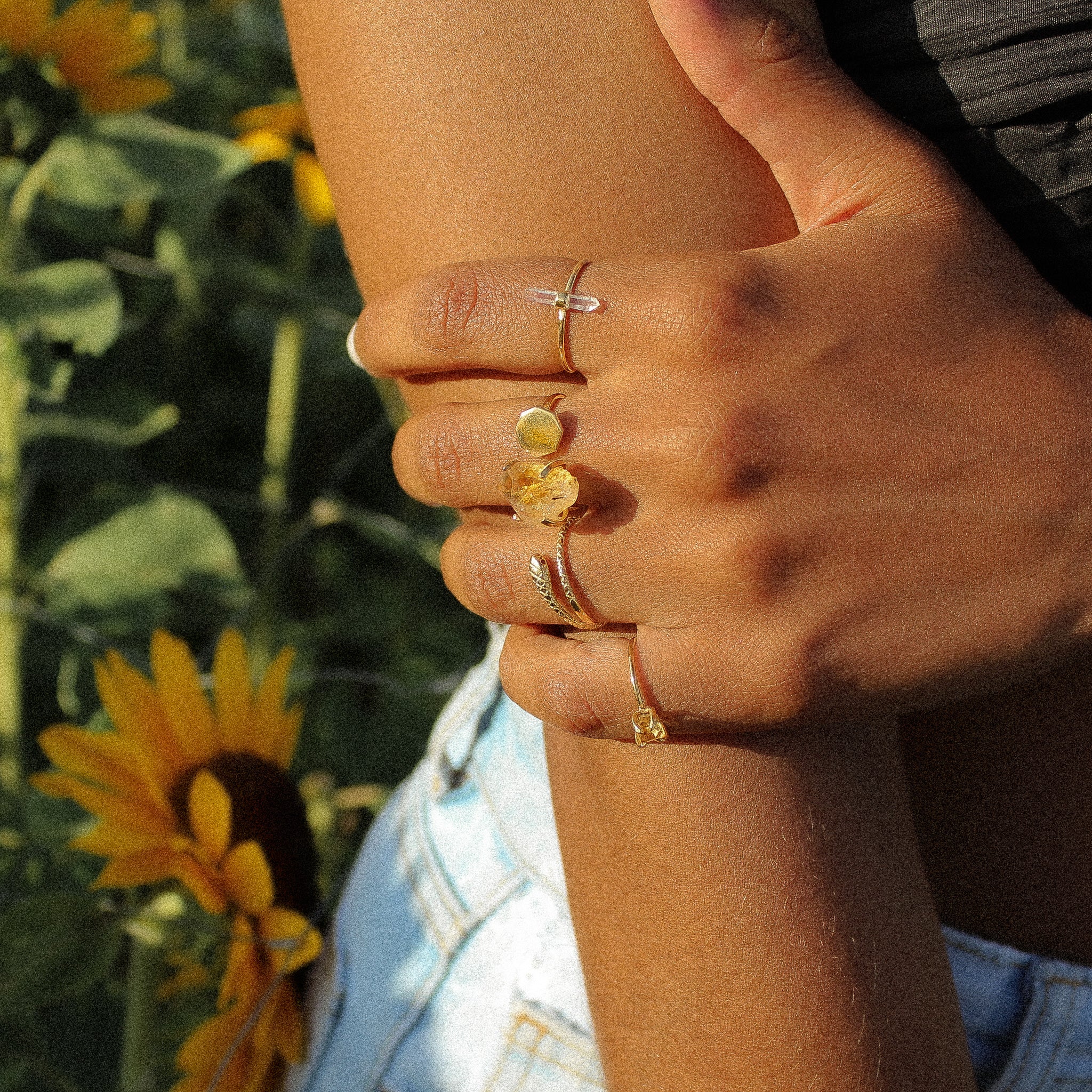 HEXAGON RING - CITRINE (GOLD PLATED)