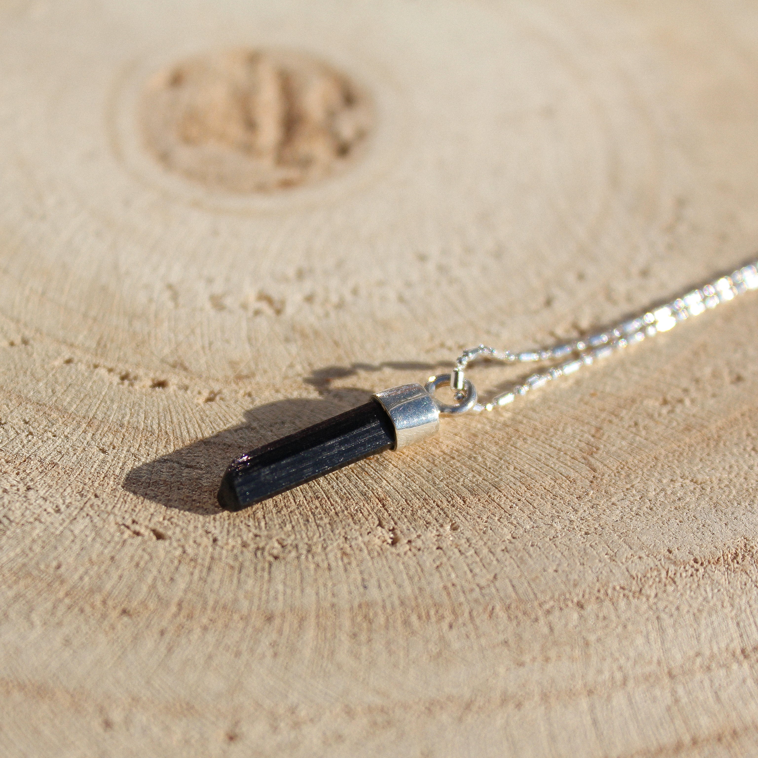 PENCIL NECKLACE - BLACK TOURMLINE (SILVER)