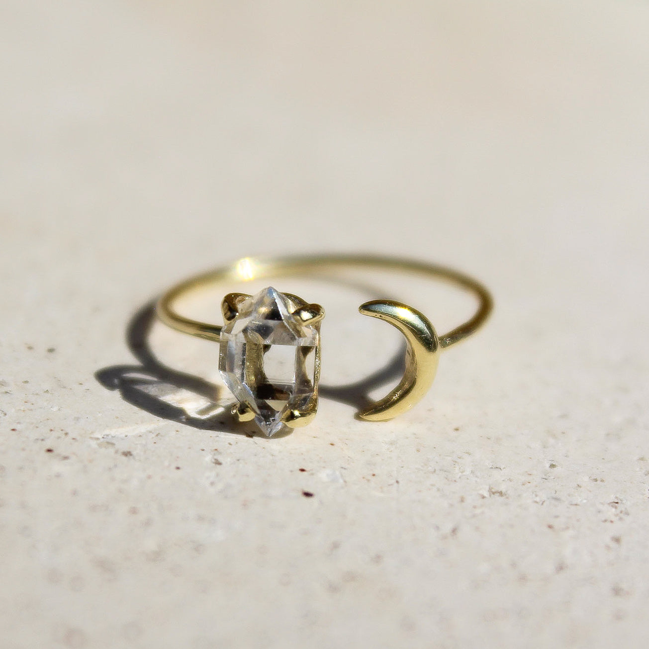 HALF MOON THIN RING - HERKIMER (SOLID GOLD 18K)