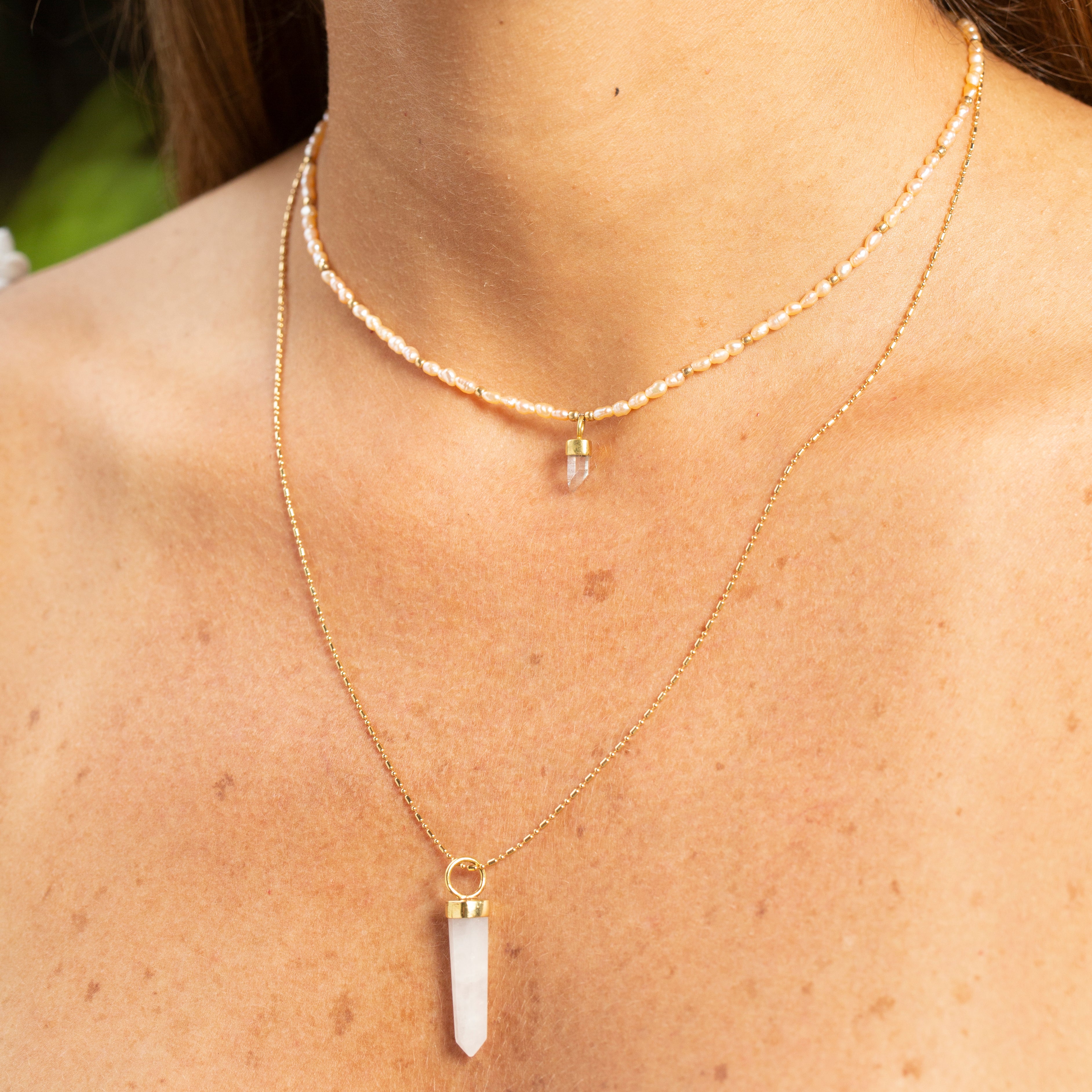 LONG PENDULUM - ROSE QUARTZ (GOLD PLATED)