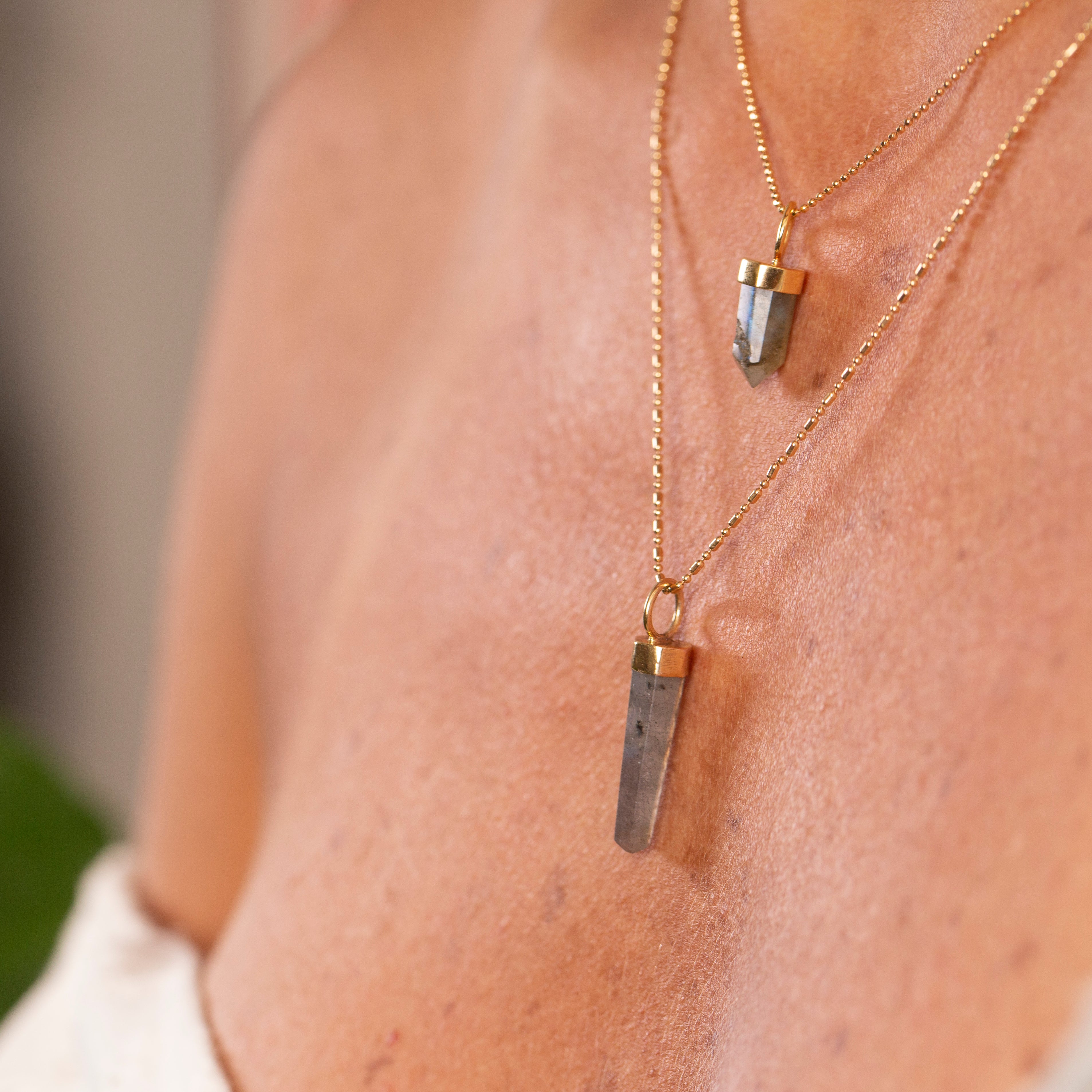 LABRADORITE LONG PENDULUM CHARM (GOLD PLATED)