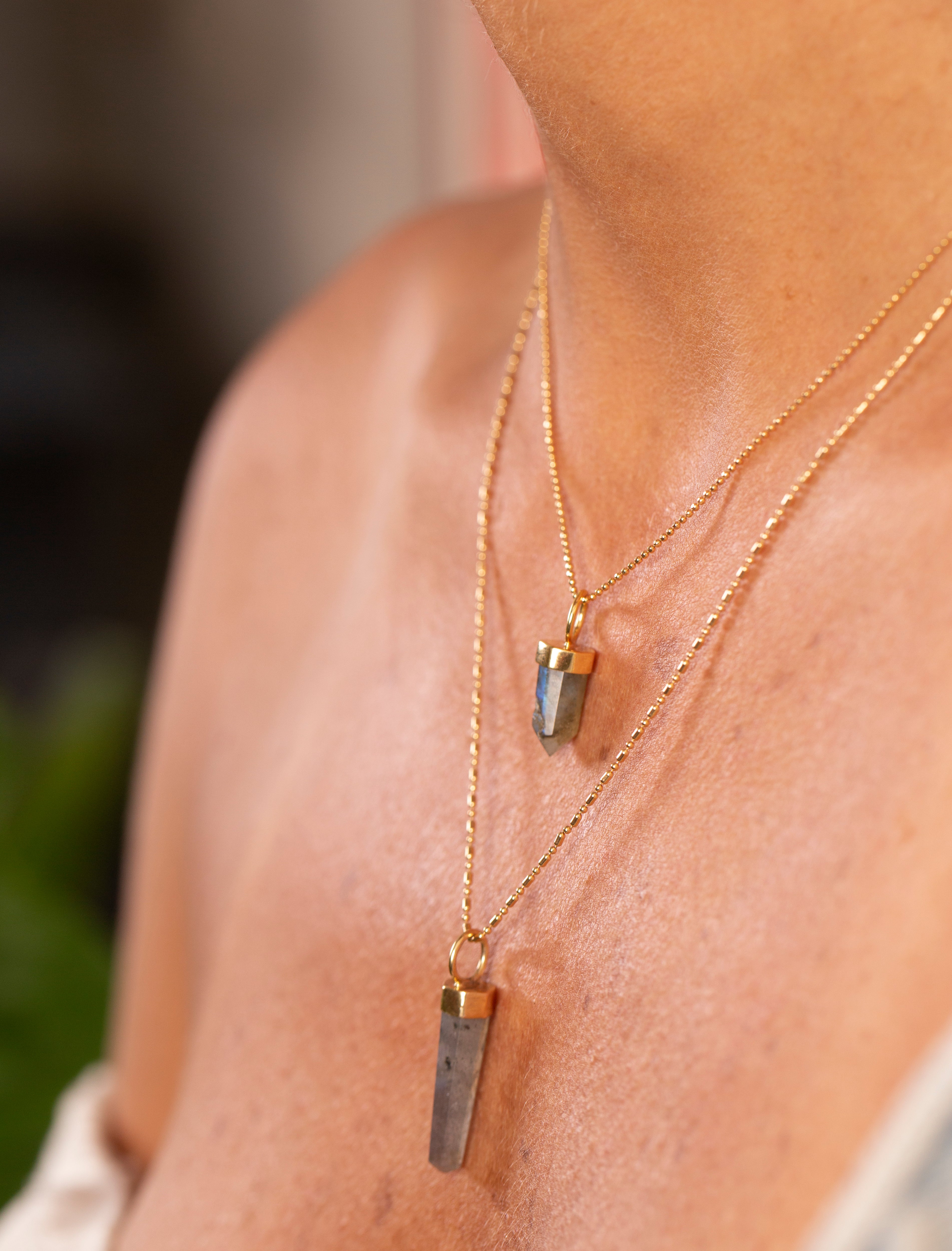 LABRADORITE LONG PENDULUM CHARM (GOLD PLATED)