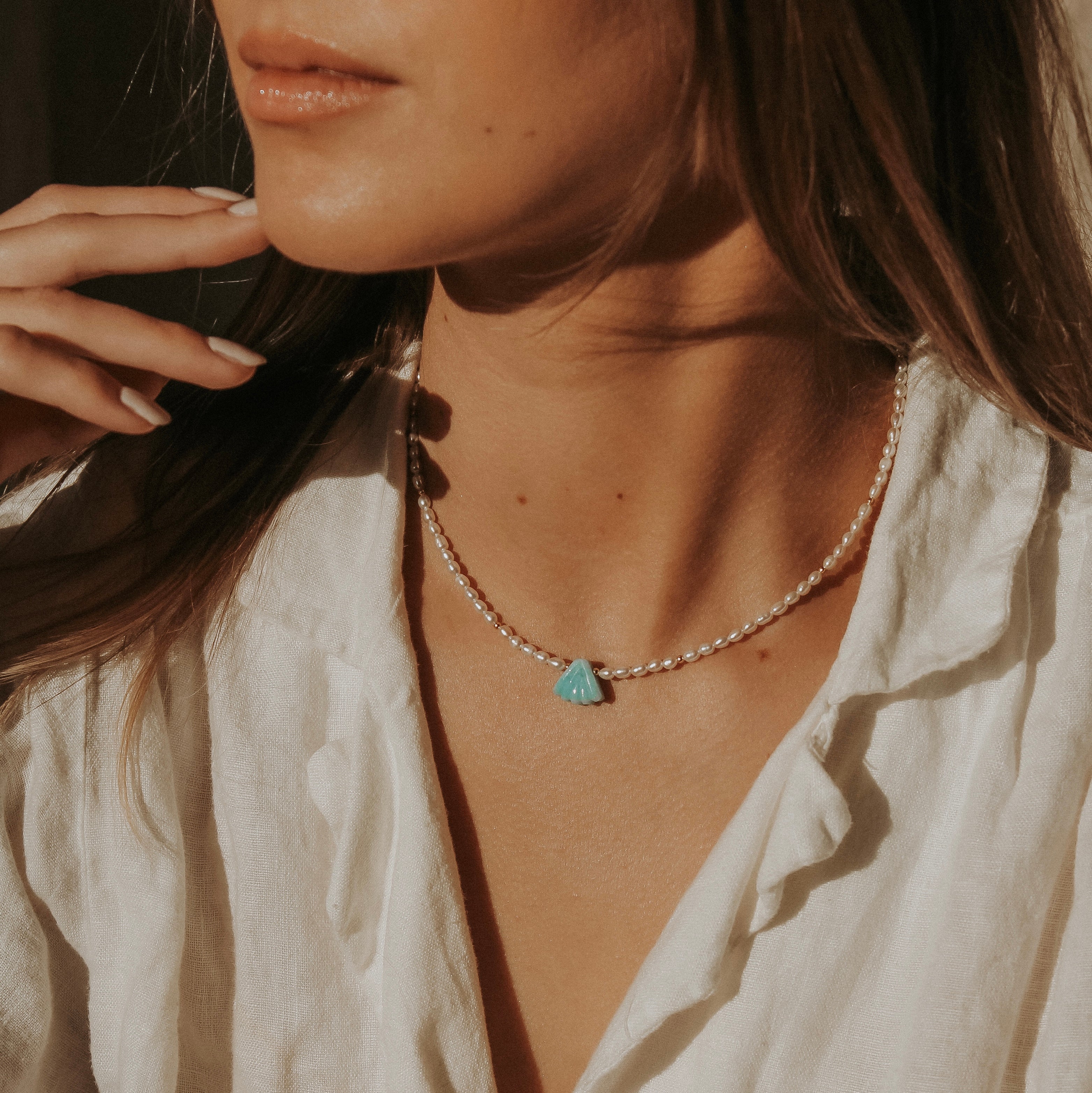 FRESHWATER PEARLS CHOKER - AMAZONITE (GOLD-FILLED)