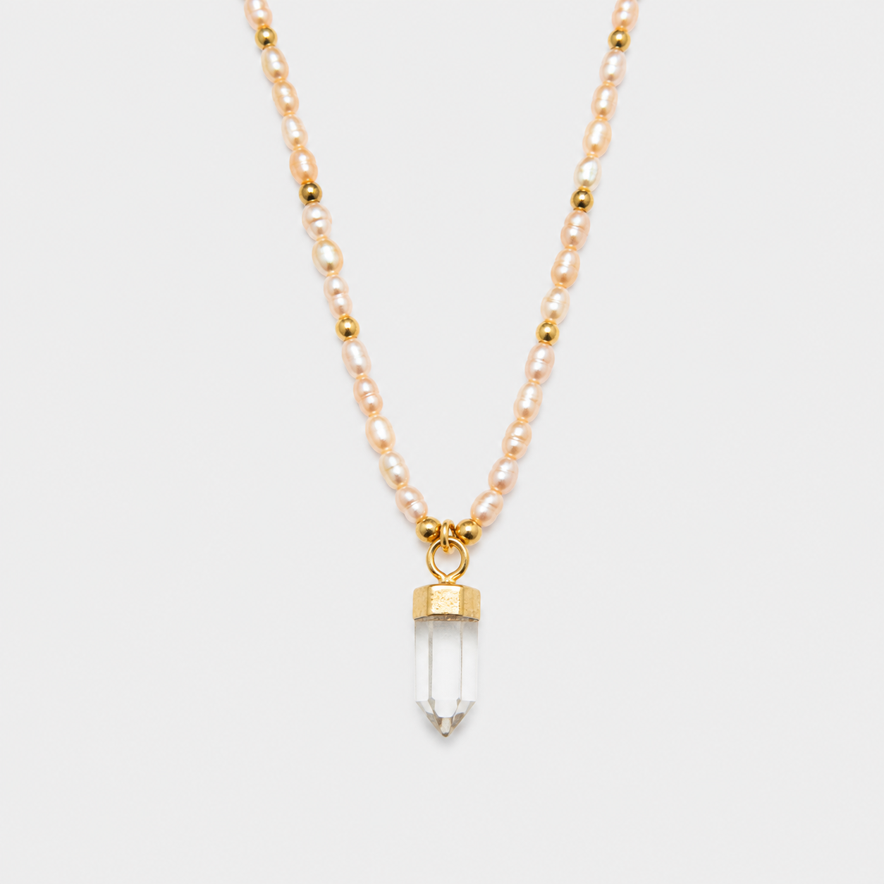 FRESHWATER PINK PEARLS CHOKER - CRYSTAL QUARTZ