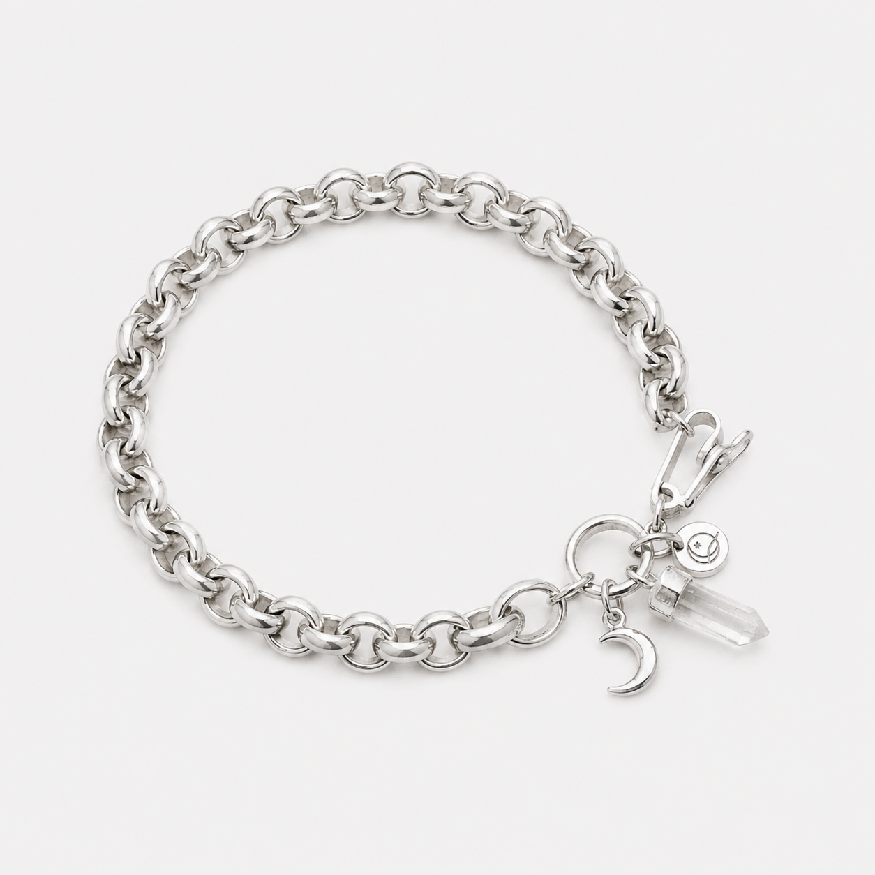 CHUNKY CHARM BRACELET - CRYSTAL QUARTZ (SILVER)