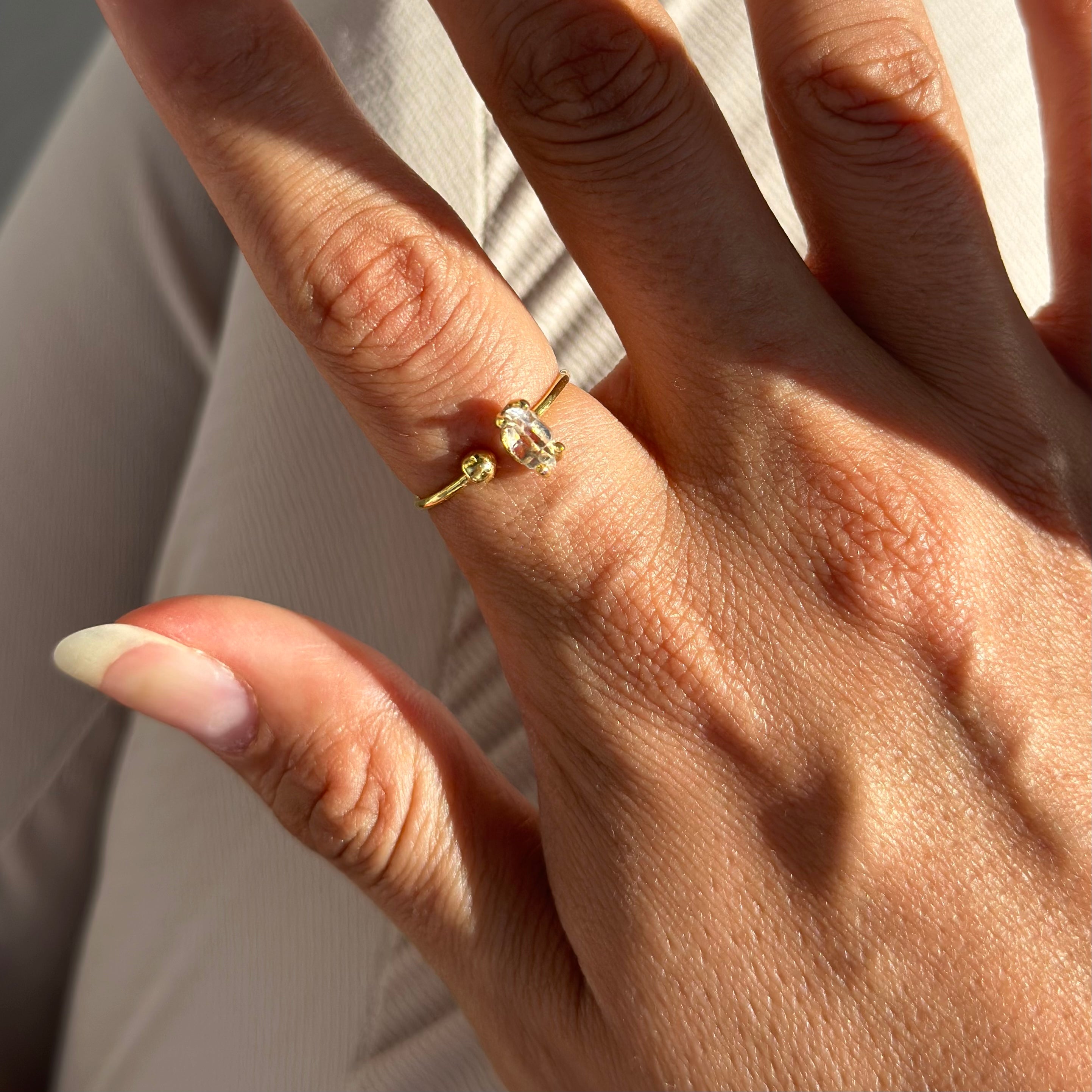 SPHERE RING - HERKIMER (GOLD PLATED)