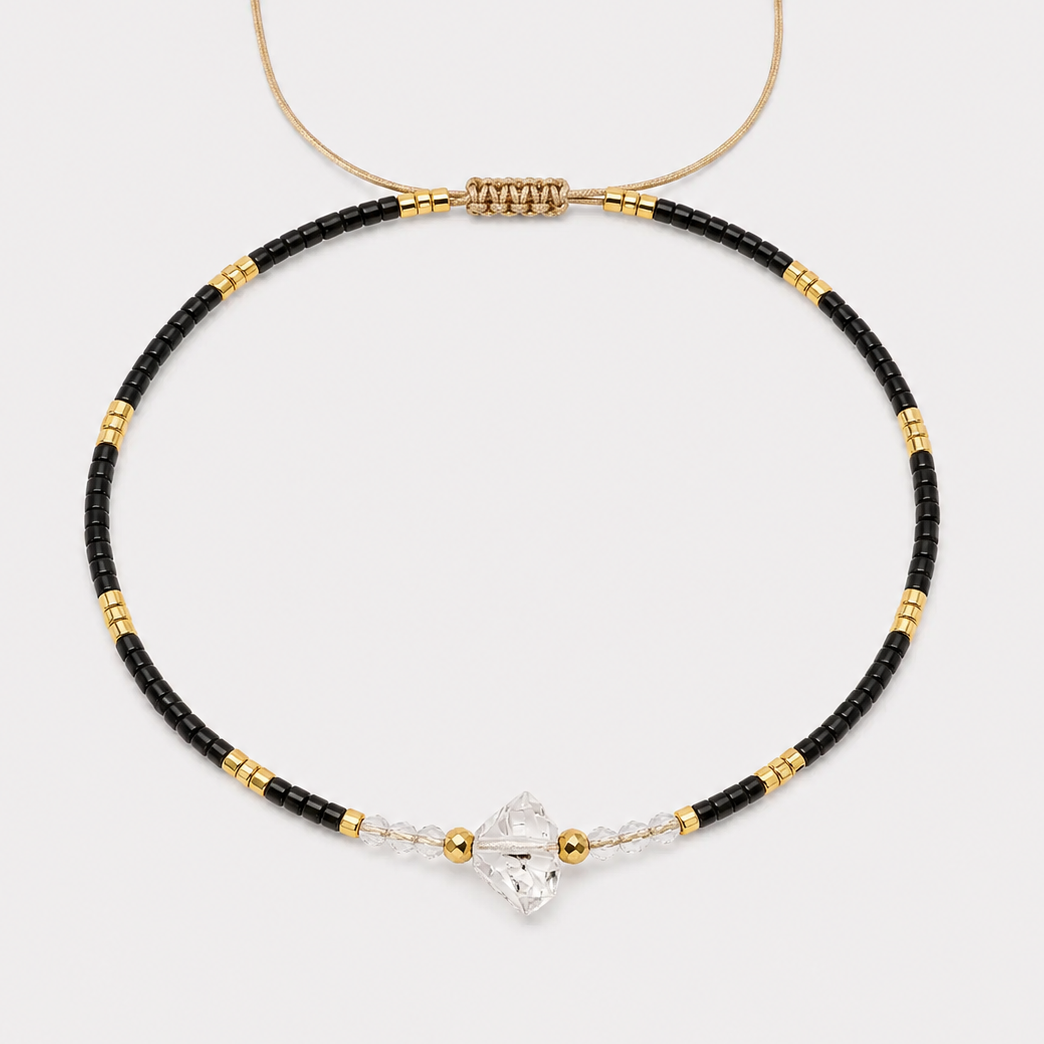 BLACK MIYUKI BRACELET - HERKIMER