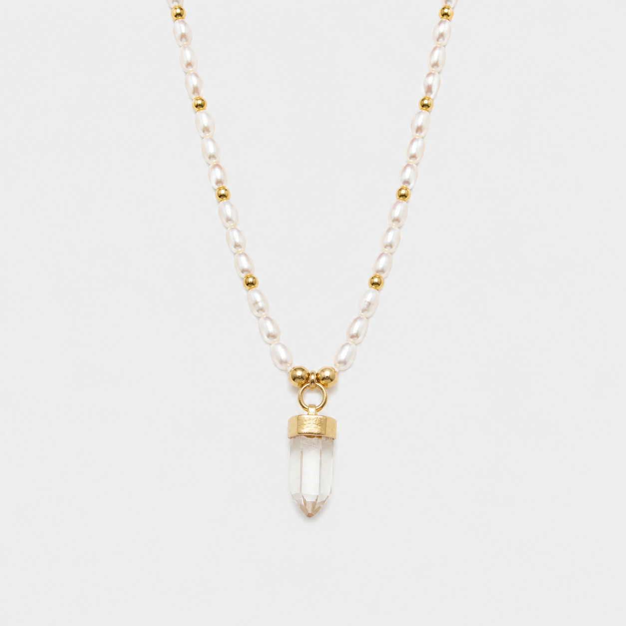 FRESHWATER PEARLS CHOKER - CRYSTAL QUARTZ (GOLD-FILLED)